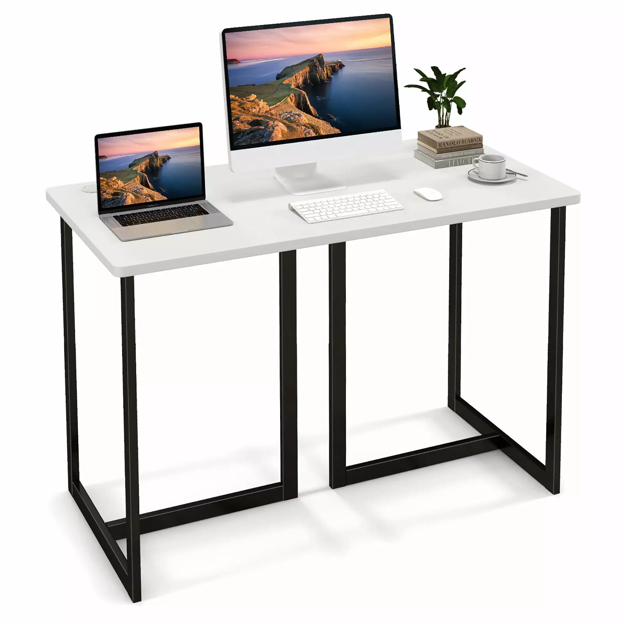 Gymax 47 Inch Modern Computer Desk Metal Frame 2 Cable Management Holes