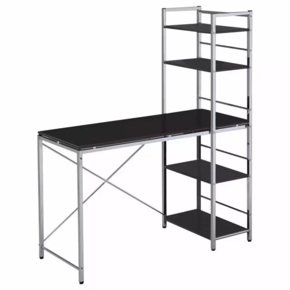 Hassch Modern 47 Inch Computer Desk 5-Tier Bookshelf Black Metal Frame Home Office Desk