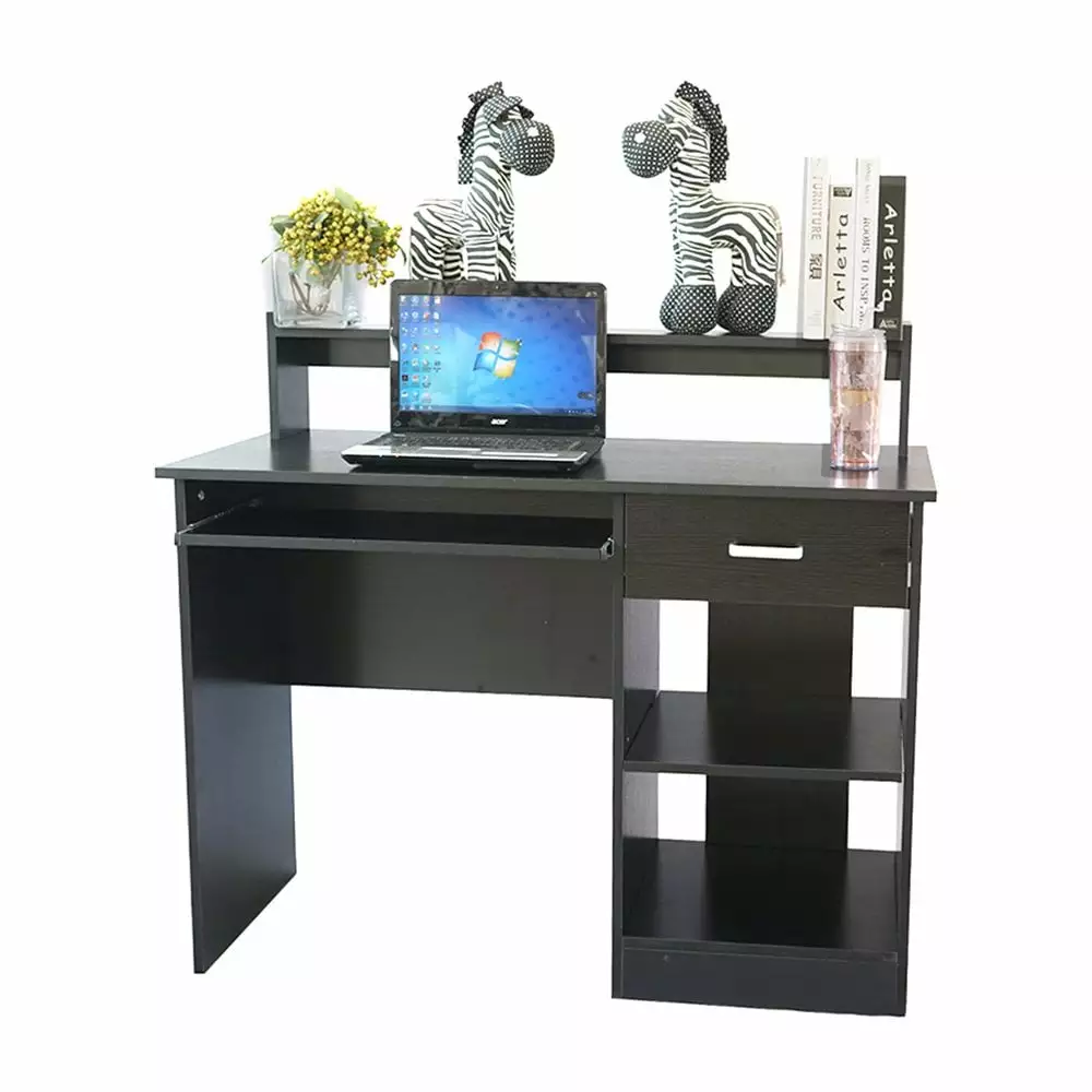 Hassch Universal Modern Wood Home Office Computer Desk Drawer Shelf Keyboard Slide Black