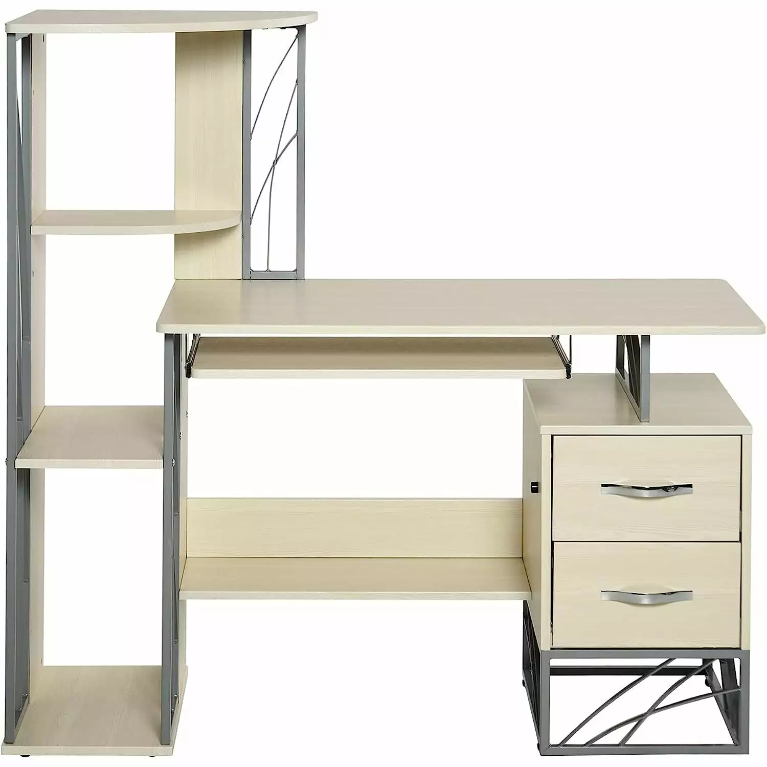 HElectQRIN Modern Computer Desk 4-Tier Bookshelf and Lockable Drawers