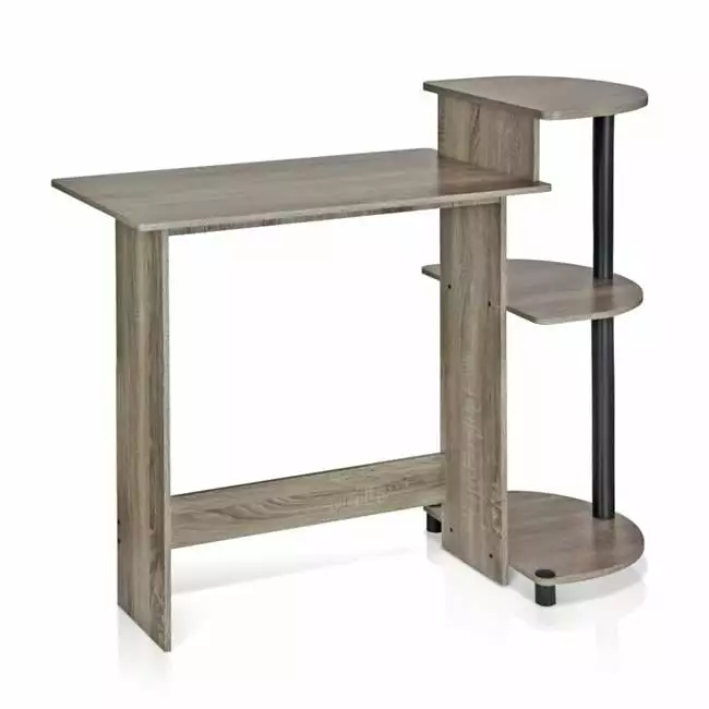 11181GYW-BK Compact Computer Desk French Oak Grey and Black Highkey