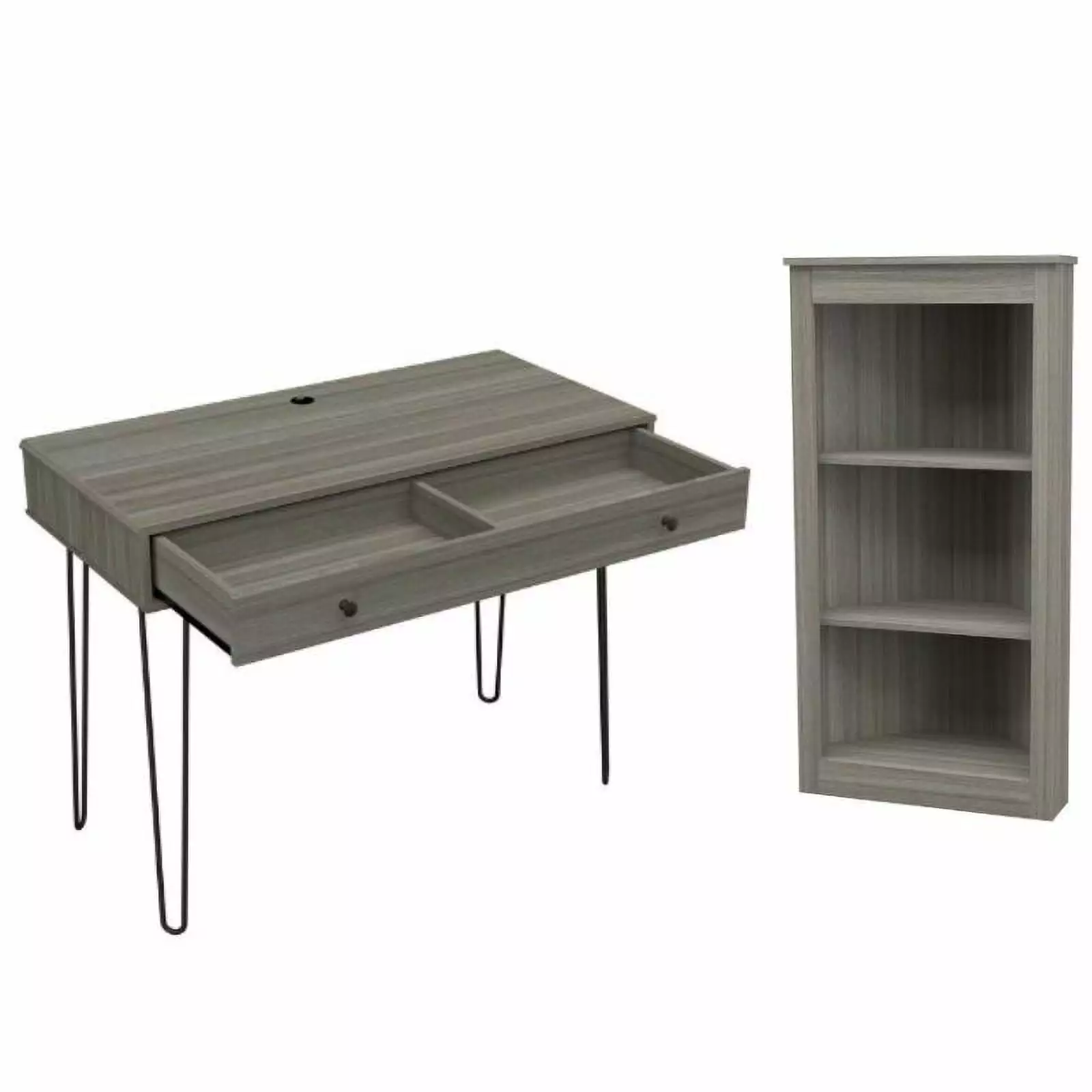 Home Square 2-Piece Computer Desk and Bookcase Set Gray Smoke Oak