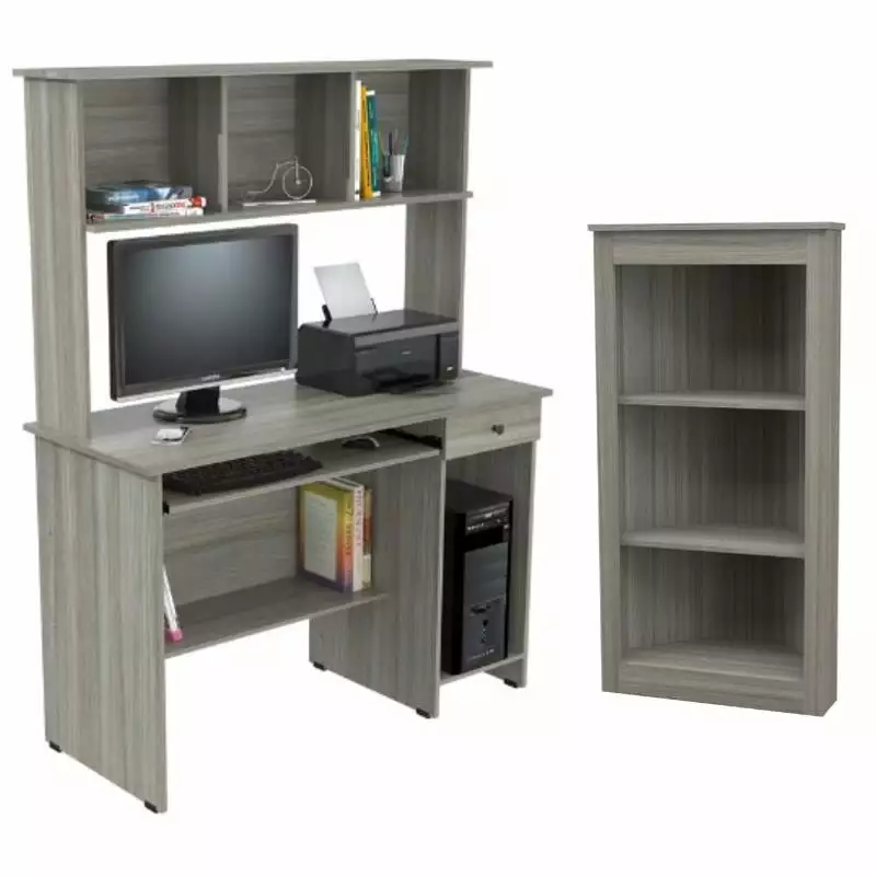 Home Square 2-Piece Computer Desk Hutch Bookcase Gray Smoke Oak