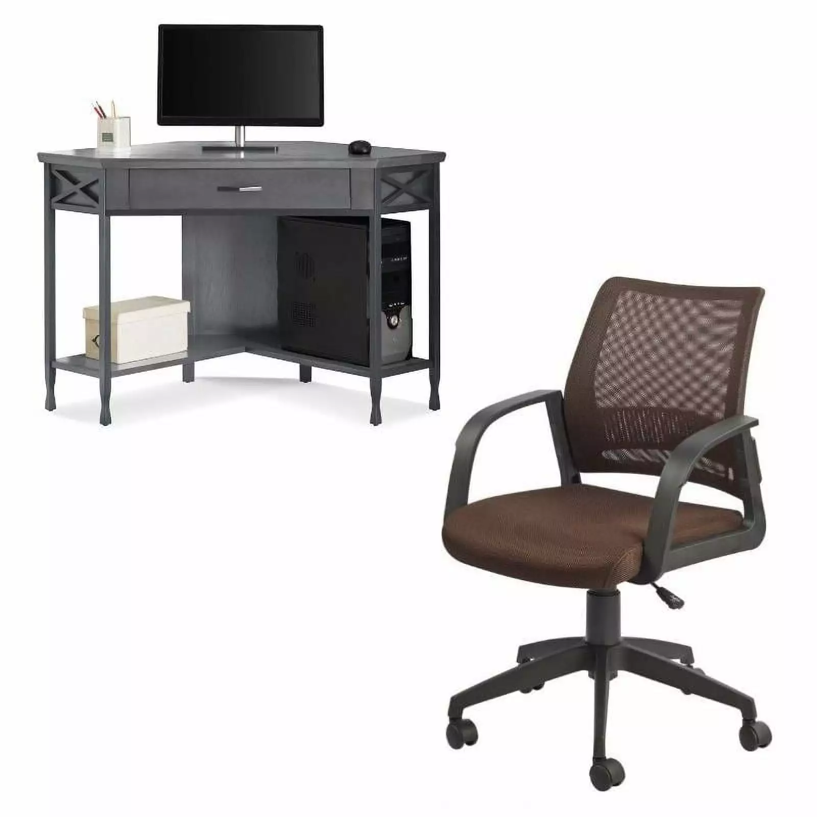 Home Square 2-Piece Set Corner Computer Writing Desk and Back Office Chair