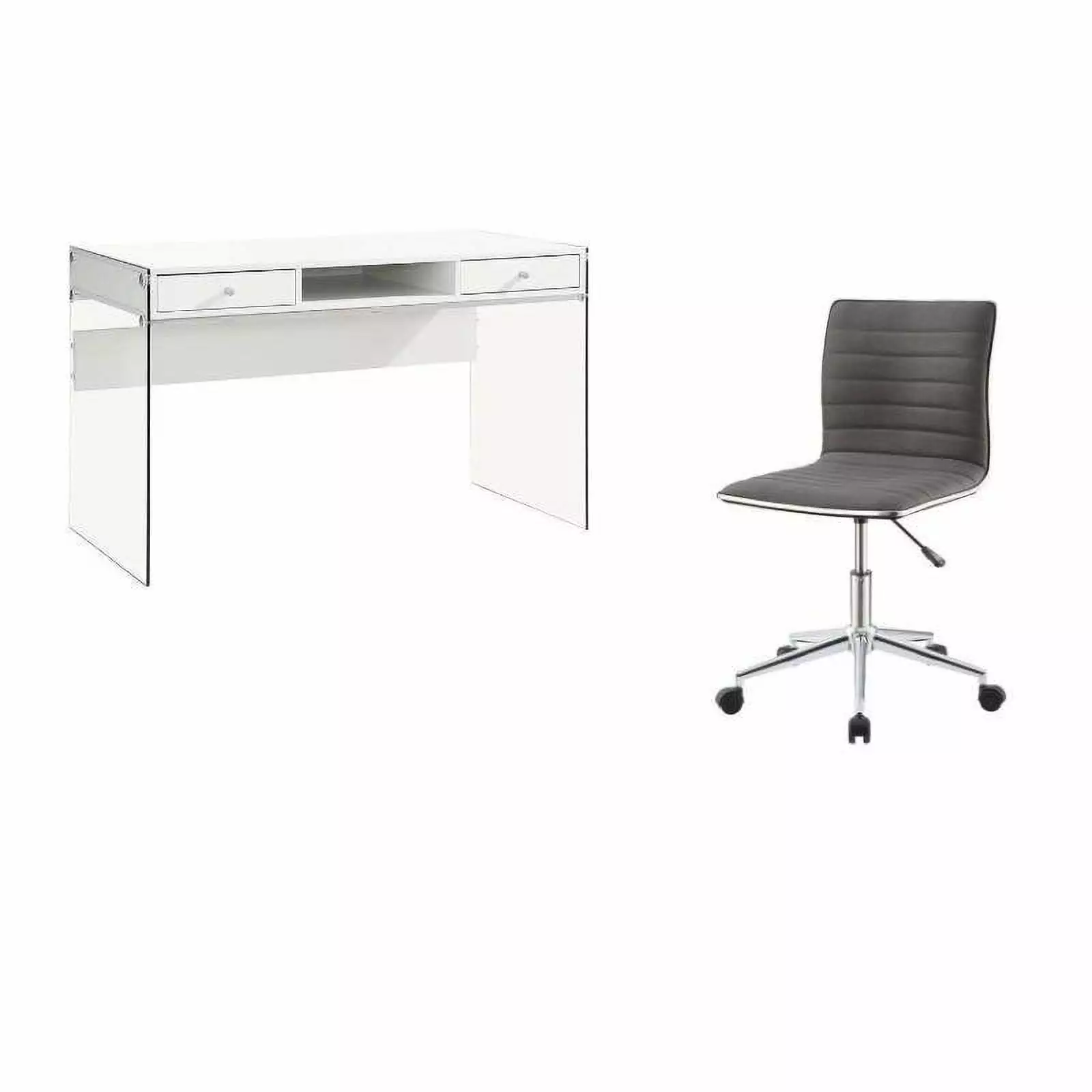 Set 2 Modern Glossy White Computer Desk and Gray and Chrome Chair Home Square