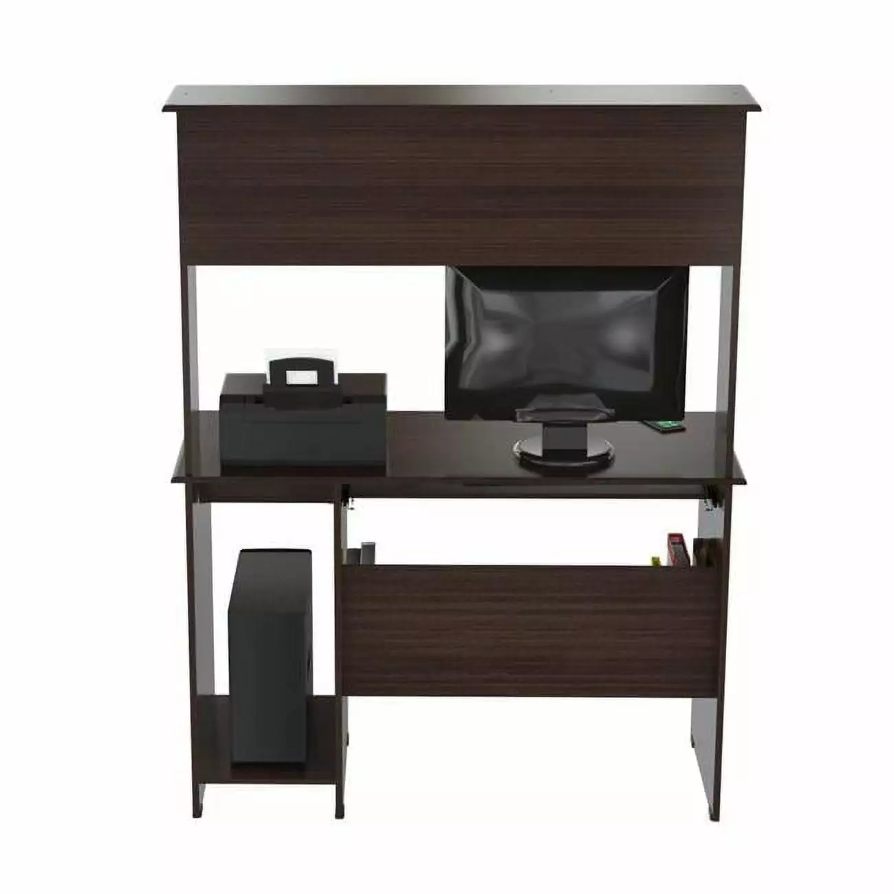 AIEGLE Computer Desk Hutch Writing Study Desk Drawer and Open Shelves White Black HomeRoots