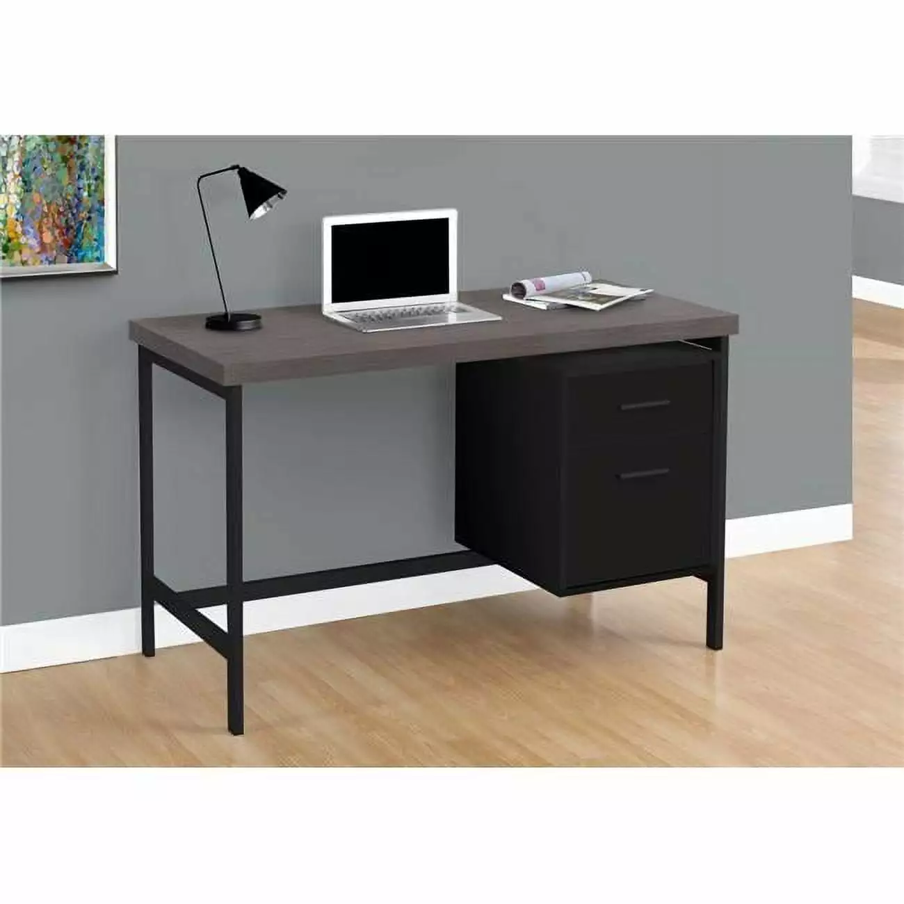 Black Grey Particle Board Hollow Core Metal Computer Desk 23.75 x 47.25 x 30.75 Inches HomeRoots