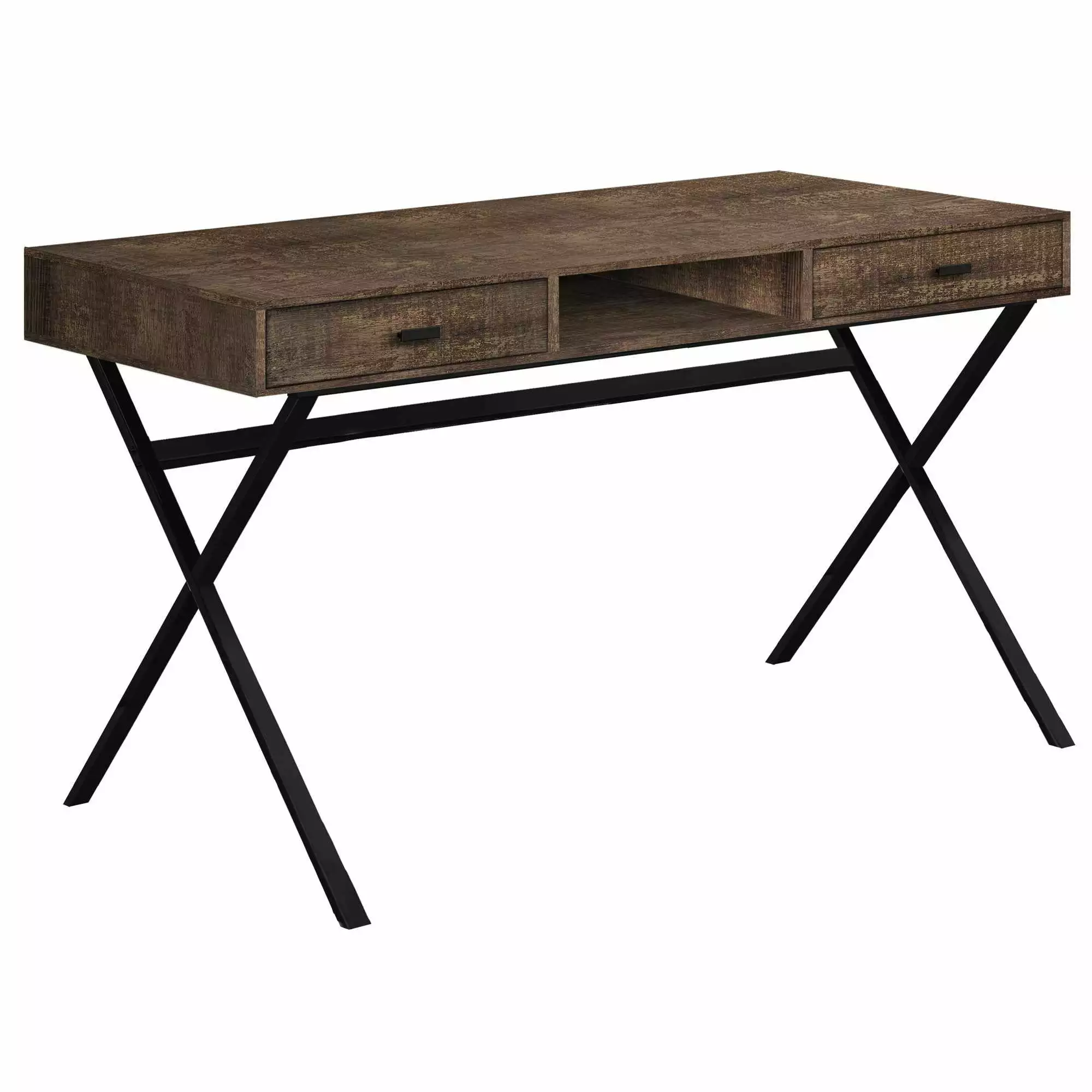 HomeRoots 29.25 Brown Reclaimed Wood Particle Board Black Metal Computer Desk