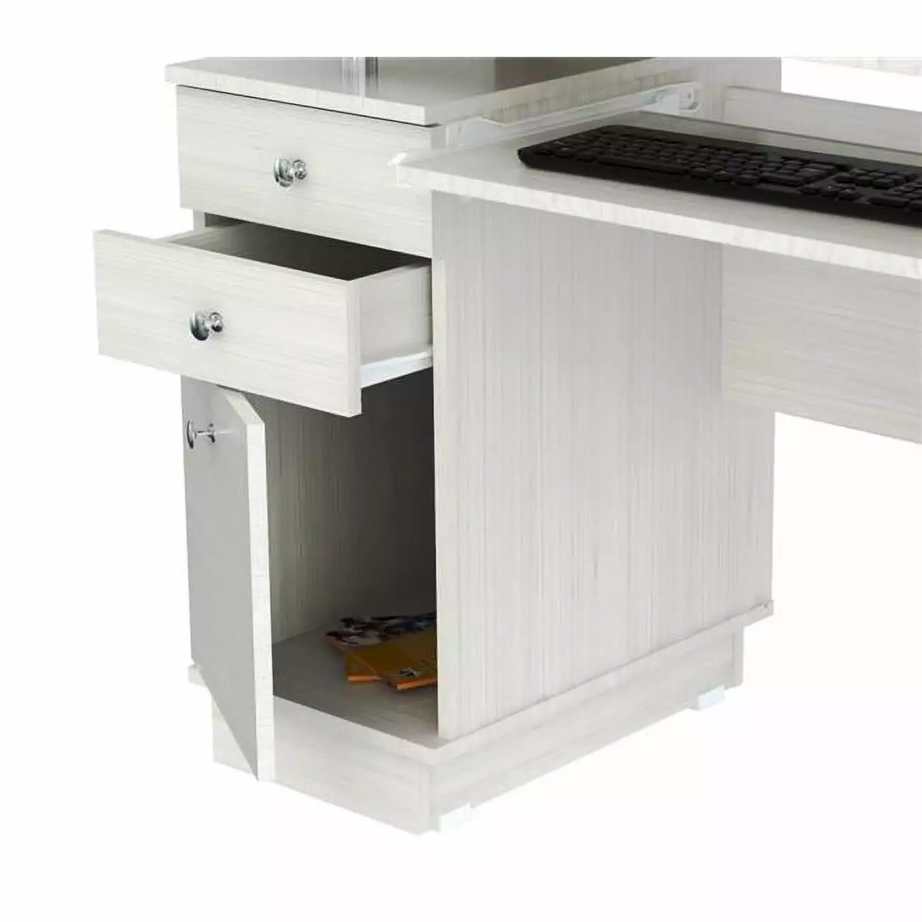 HomeRoots Decor 53.4-inch White Melamine and Engineered Wood Computer Desk Hutch