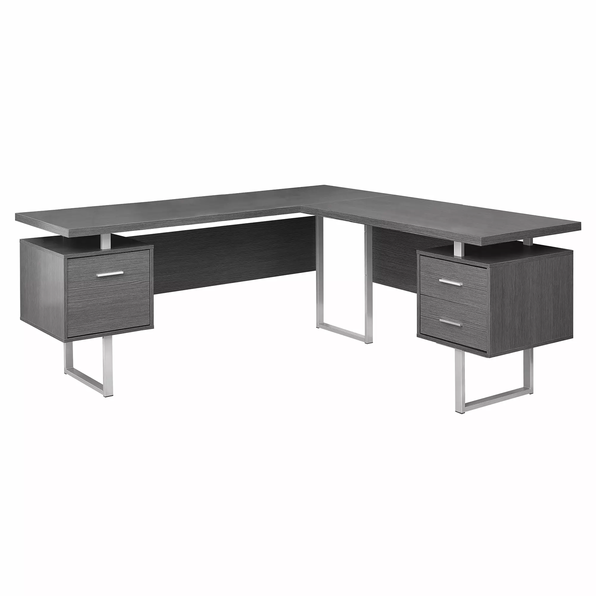 HomeRoots 30 Inch Grey MDF Computer Desk Silver Metal Frame