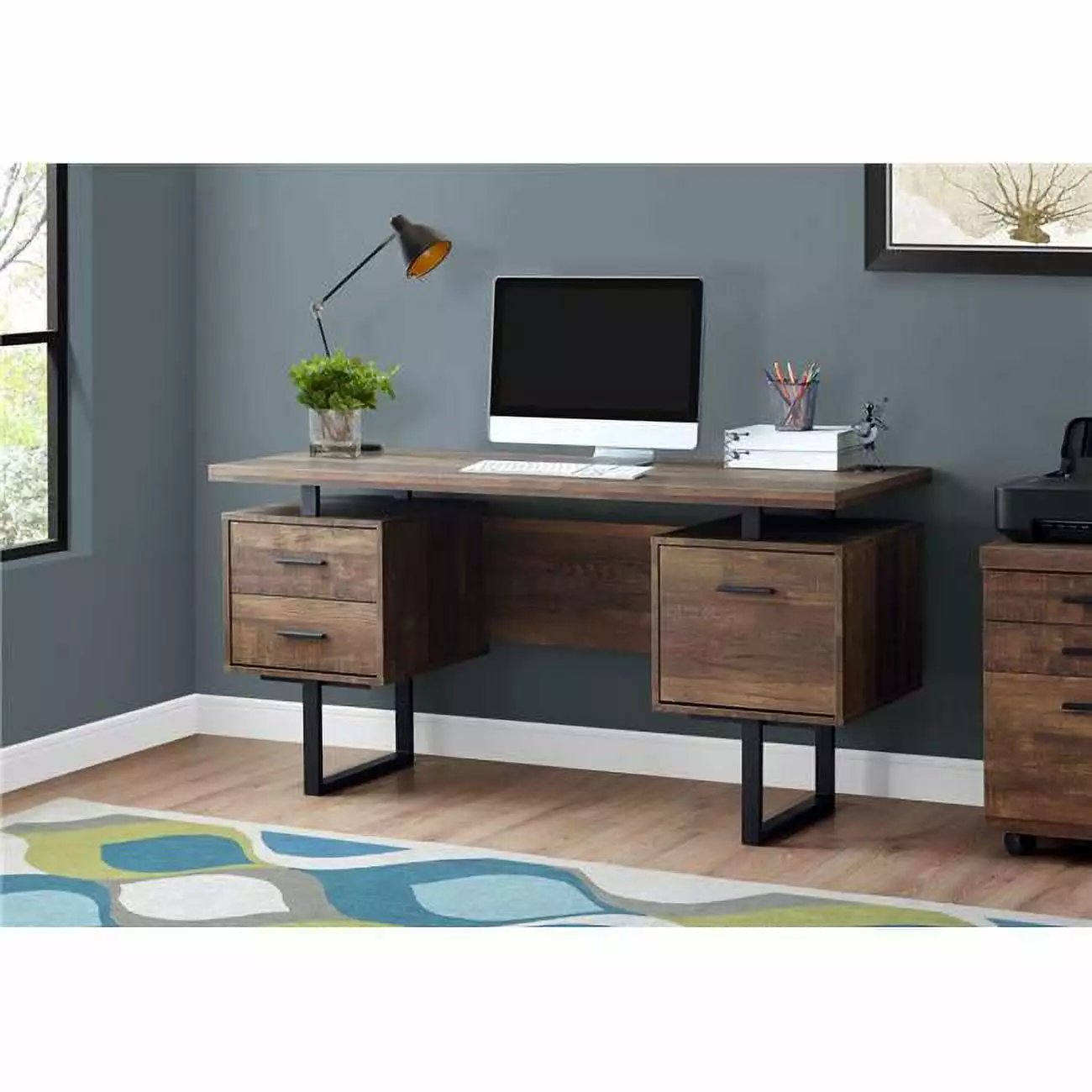 HomeRoots 60 Inch Modern Rustic 3 Drawer Computer Desk