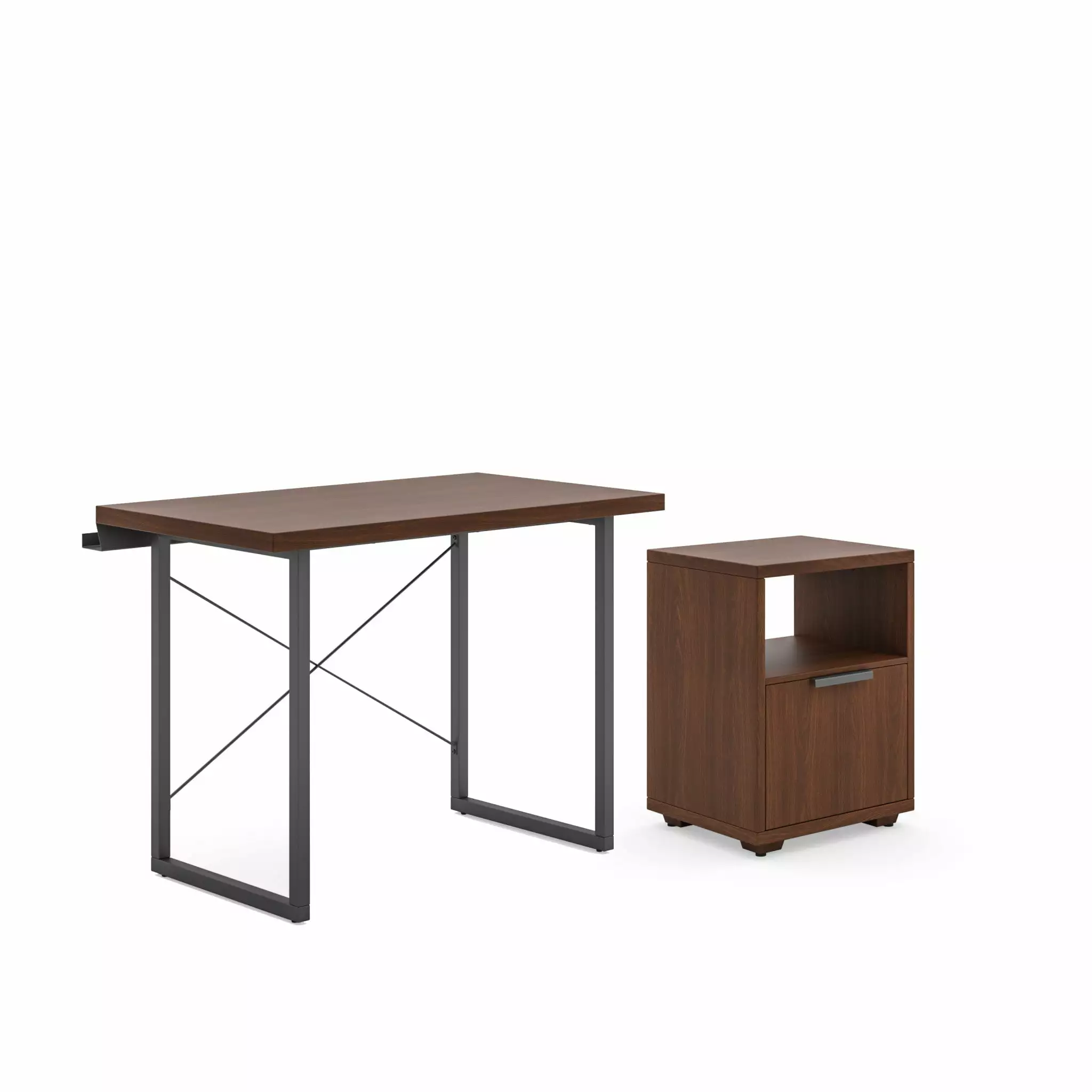 Homestyles Merge Engineered Wood Computer Desk File Cabinet Set Brown Walnut