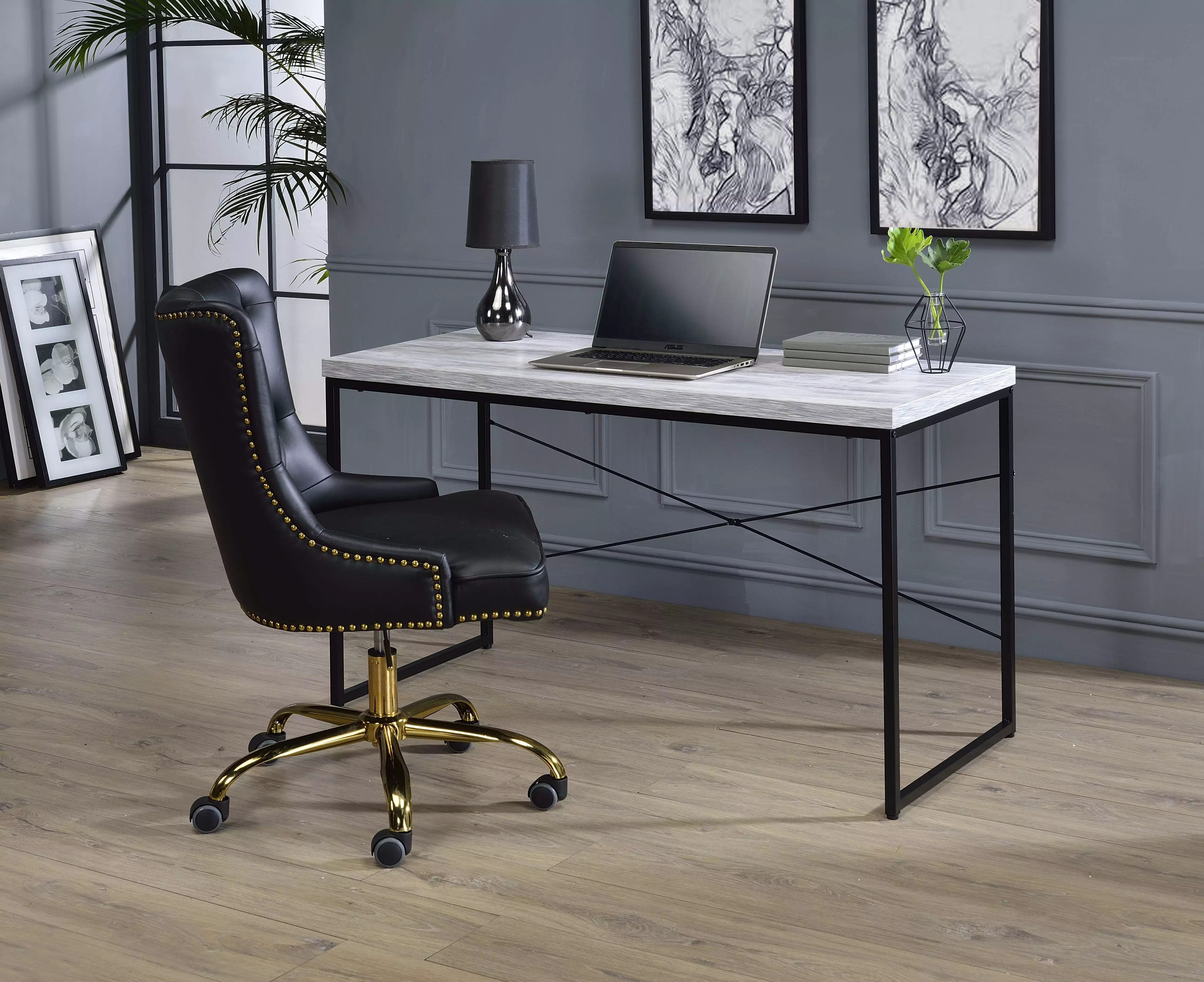 Homiyad Desk Antique White Black Modern Office Desk