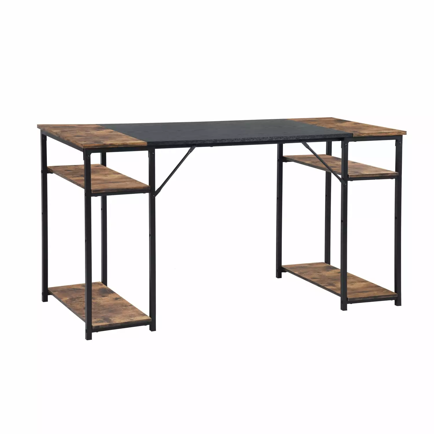 Homy Casa 55Inch Modern Simple Space Saving Computer Desk 4 Storage Shelves Metal Frame Black Brown