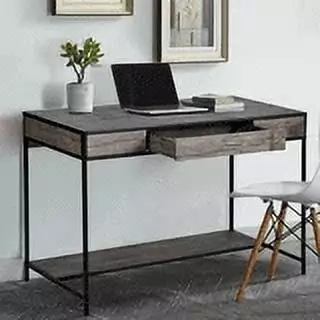 Homylin 47.24 Inch Walnut Computer Desk Drawer and Storage Shelf