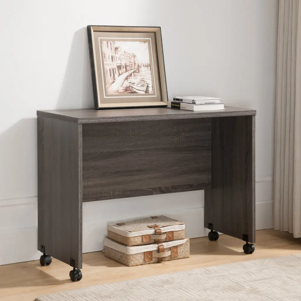 Wooden Mobile Computer Desk Home Office Desk Distressed Grey Grey Particle Board id international- inc.