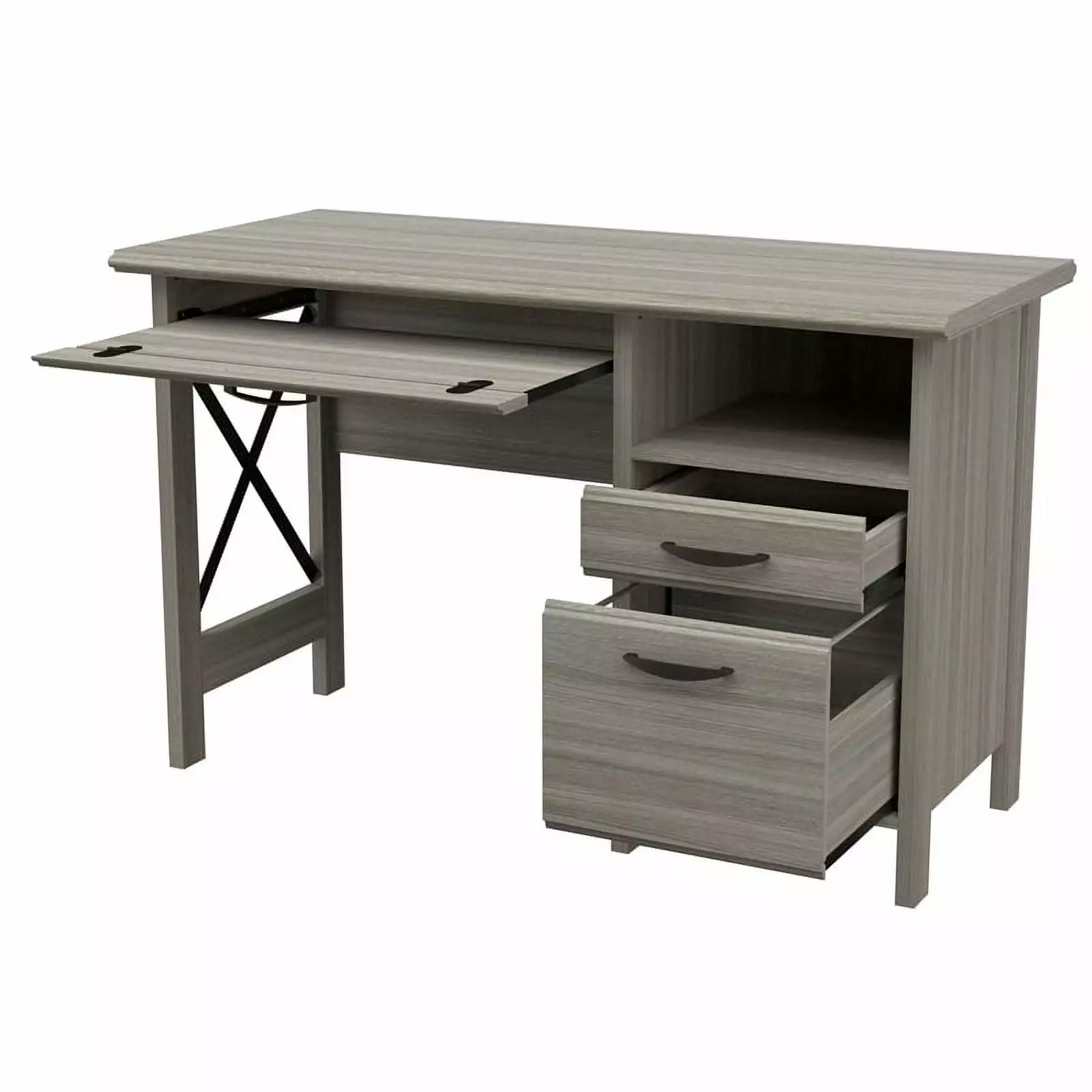 Inval America 2-Drawer Computer Desk Keyboard Tray Gray Smoke Oak - Space-Saving Design