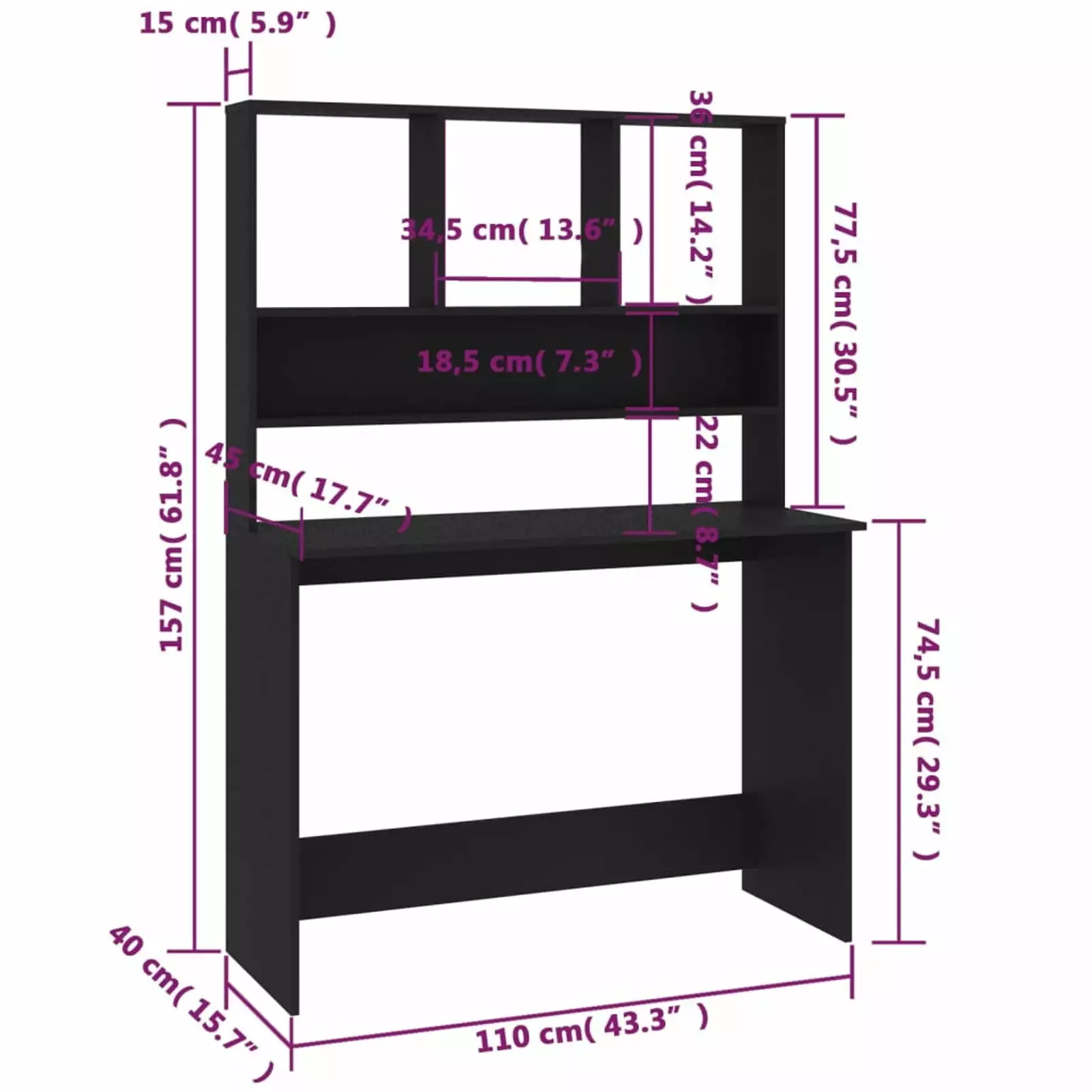 Irfora 43.3x17.7x61.8 Wood Computer Desk Shelves and Drawers Office Bedroom