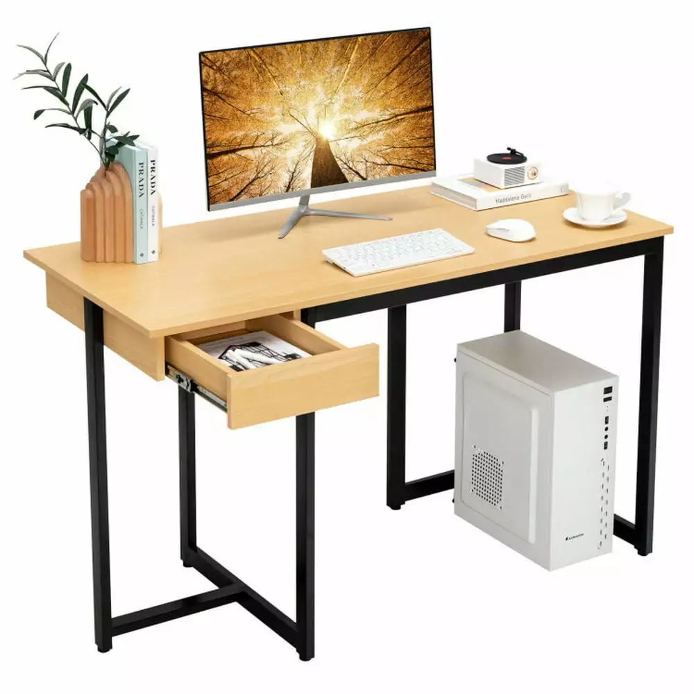 Kadyn 48 Inch Natural Computer Desk Metal Frame and Adjustable Pads Home Office and Executive Workstation