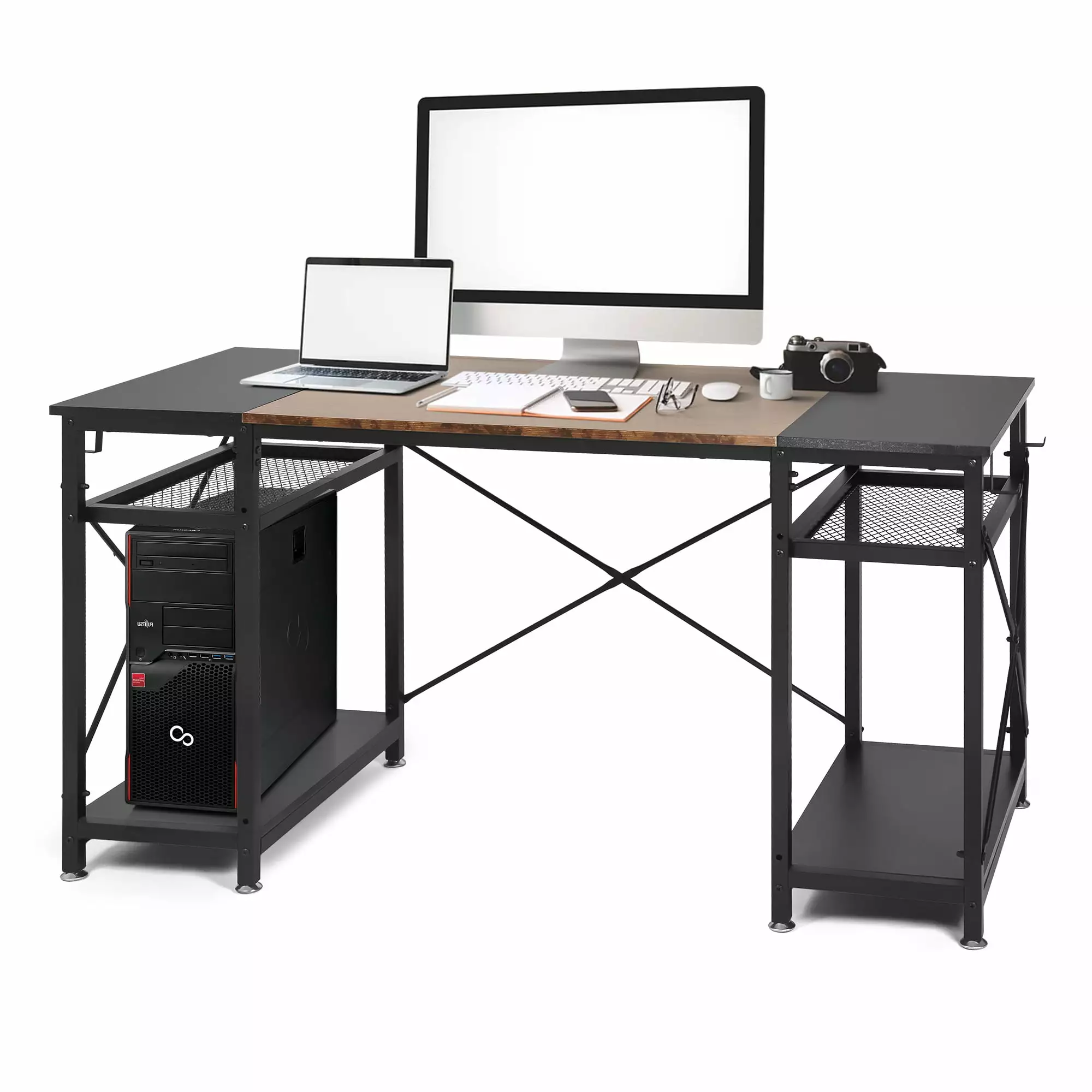 Karmas Product Computer Home Office Desk 4 Storage Shelves and Hooks 47.2 Inch Study Desk