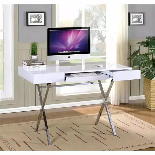 KB 31 x 45 Inch White Gloss Computer Desk Compact Modern Office Table K&B