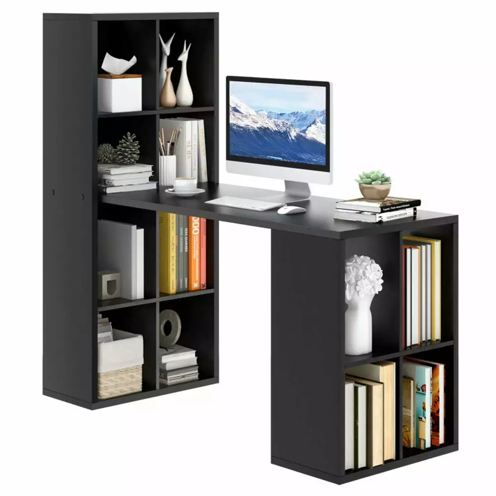 Kepooman Computer Desk Home Office Desk Laptop Workstation Modern Computer Desk 12 Cubes Bookshelf Black