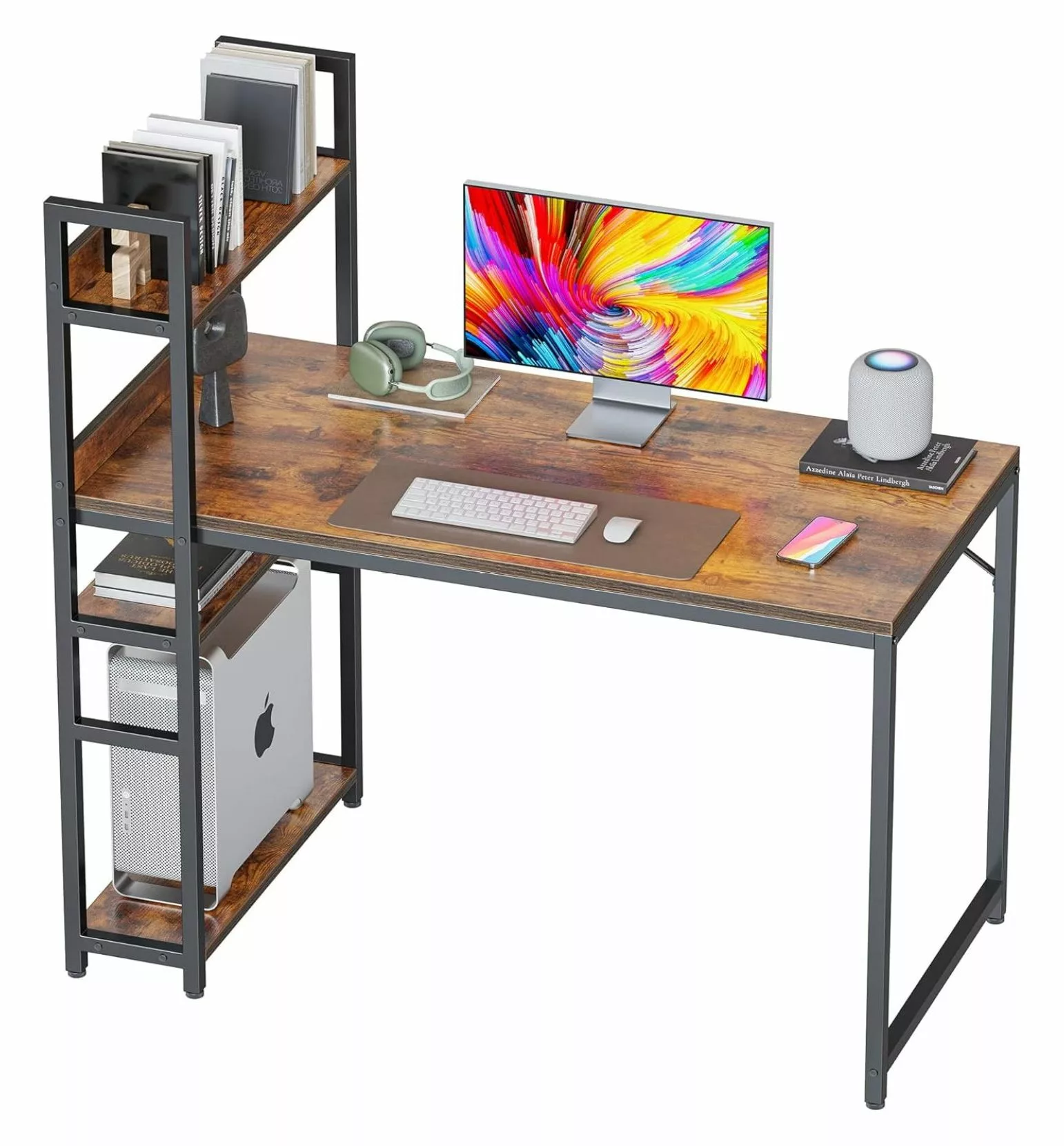 Killeryuki Computer Desk 40 inch Storage Shelves Study Writing Table Home Office Modern Simple Killeryuki Brown