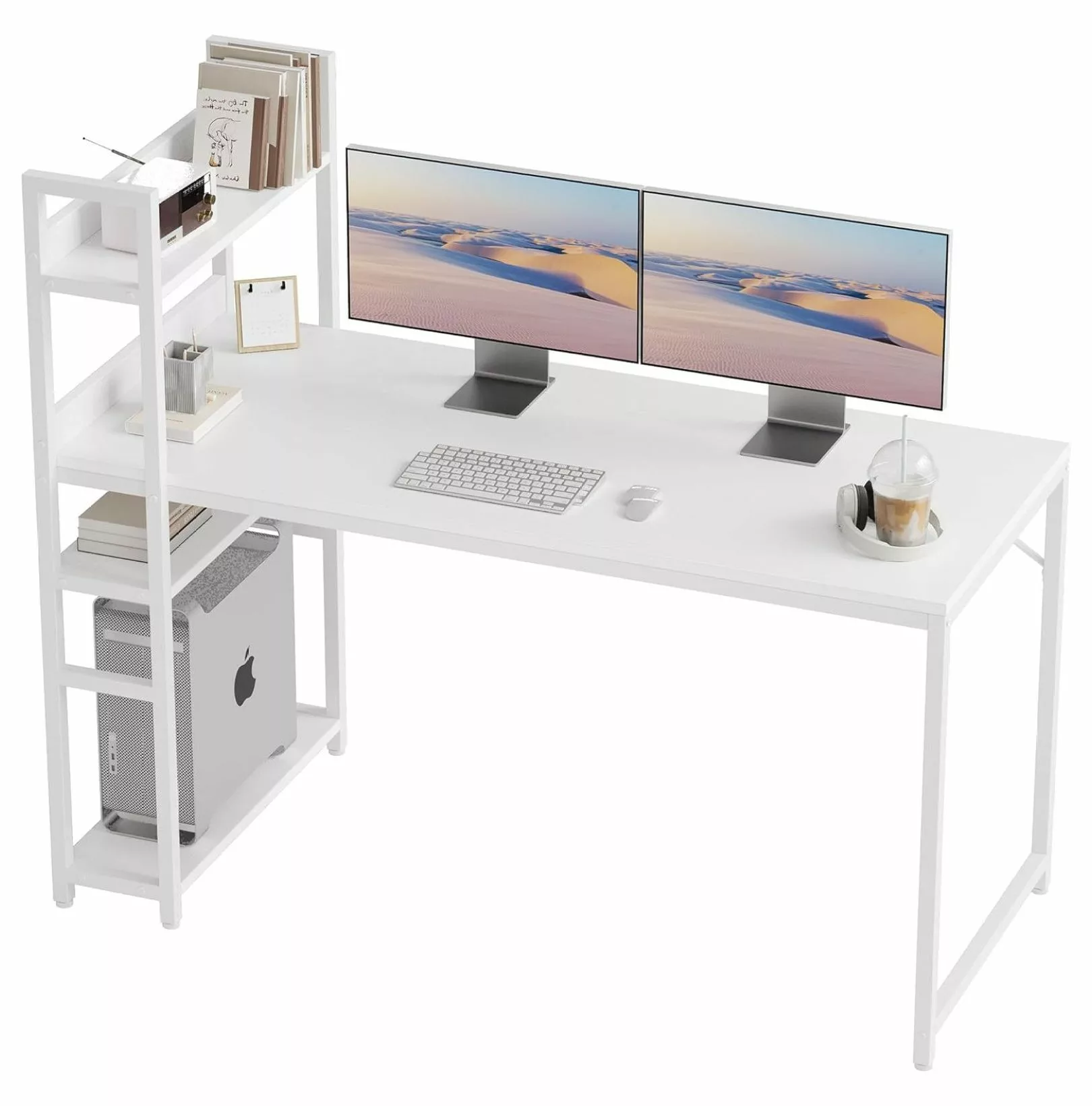 Killeryuki Computer Desk 55 Inch Storage Shelves Modern Simple White Study Writing Table
