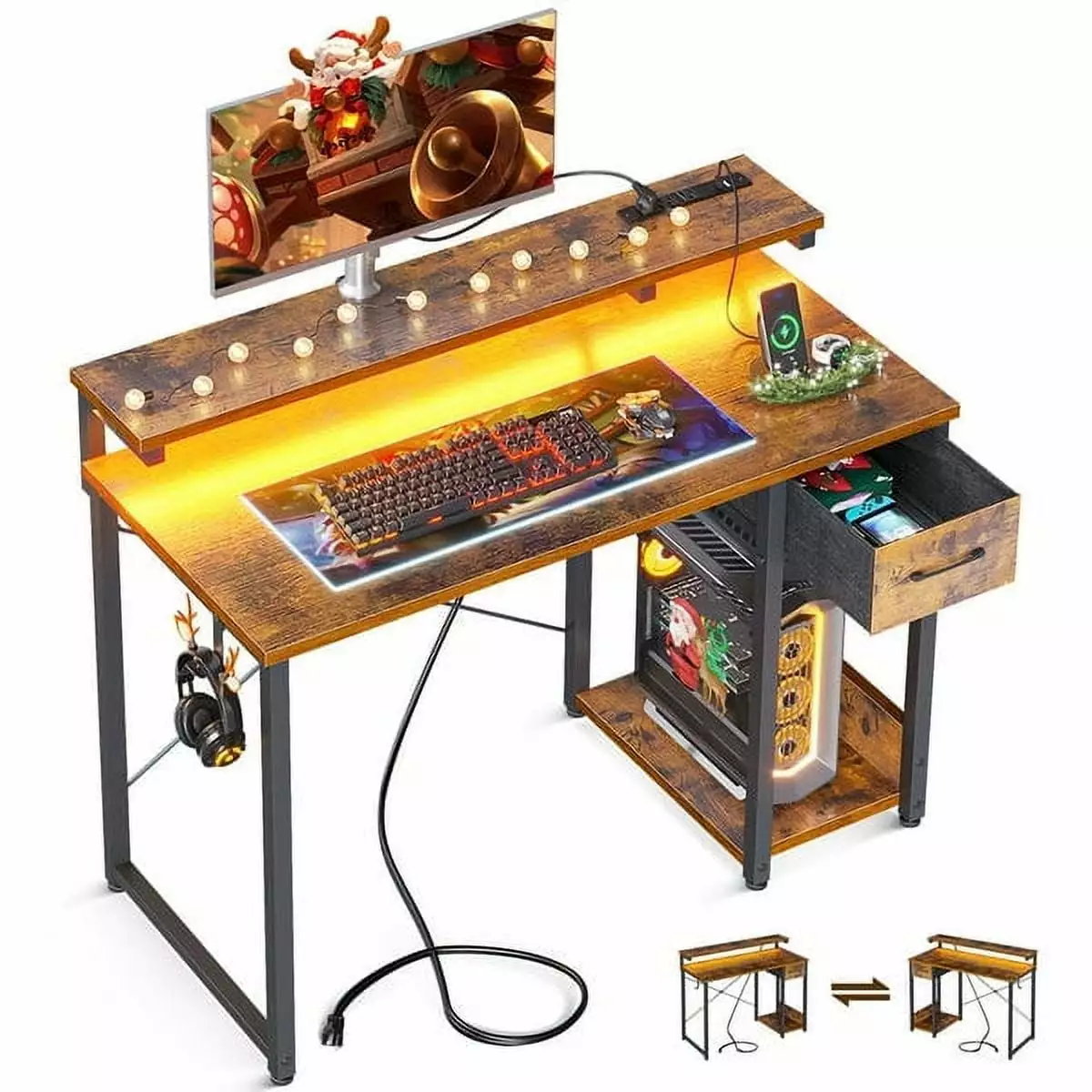 40 Inch Computer Desk Drawers Power Outlets Study Writing Desk Monitor Stand KKL