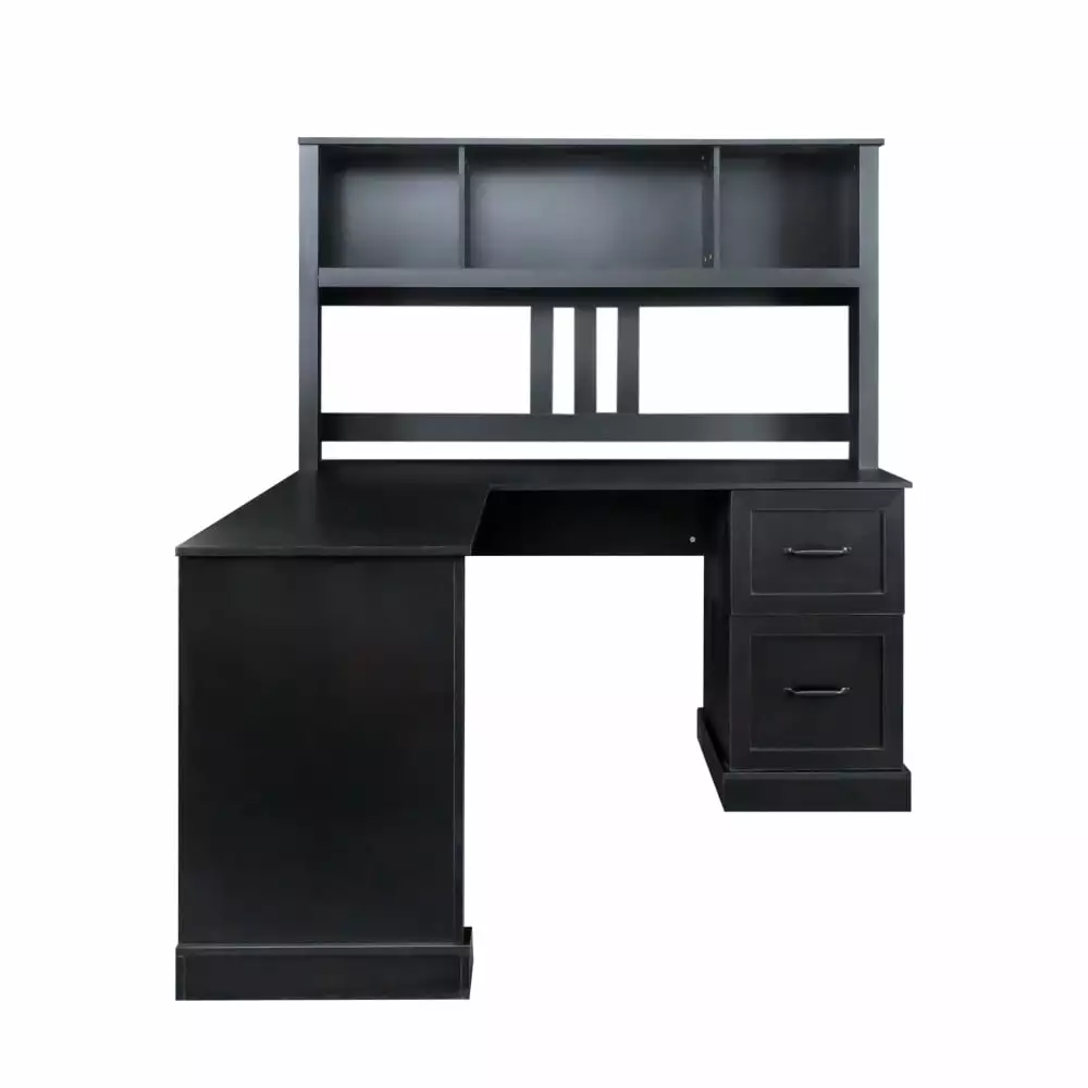 Wood Computer Desk 2 Drawers and 2 Tier Open Shelf Waterproof Modern Corner Office Desk Kojooin
