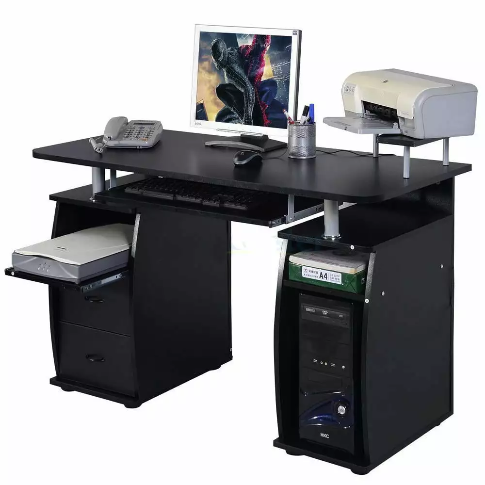 Ktaxon Black Home Office Computer Desk Raised Monitor Printer Shelf