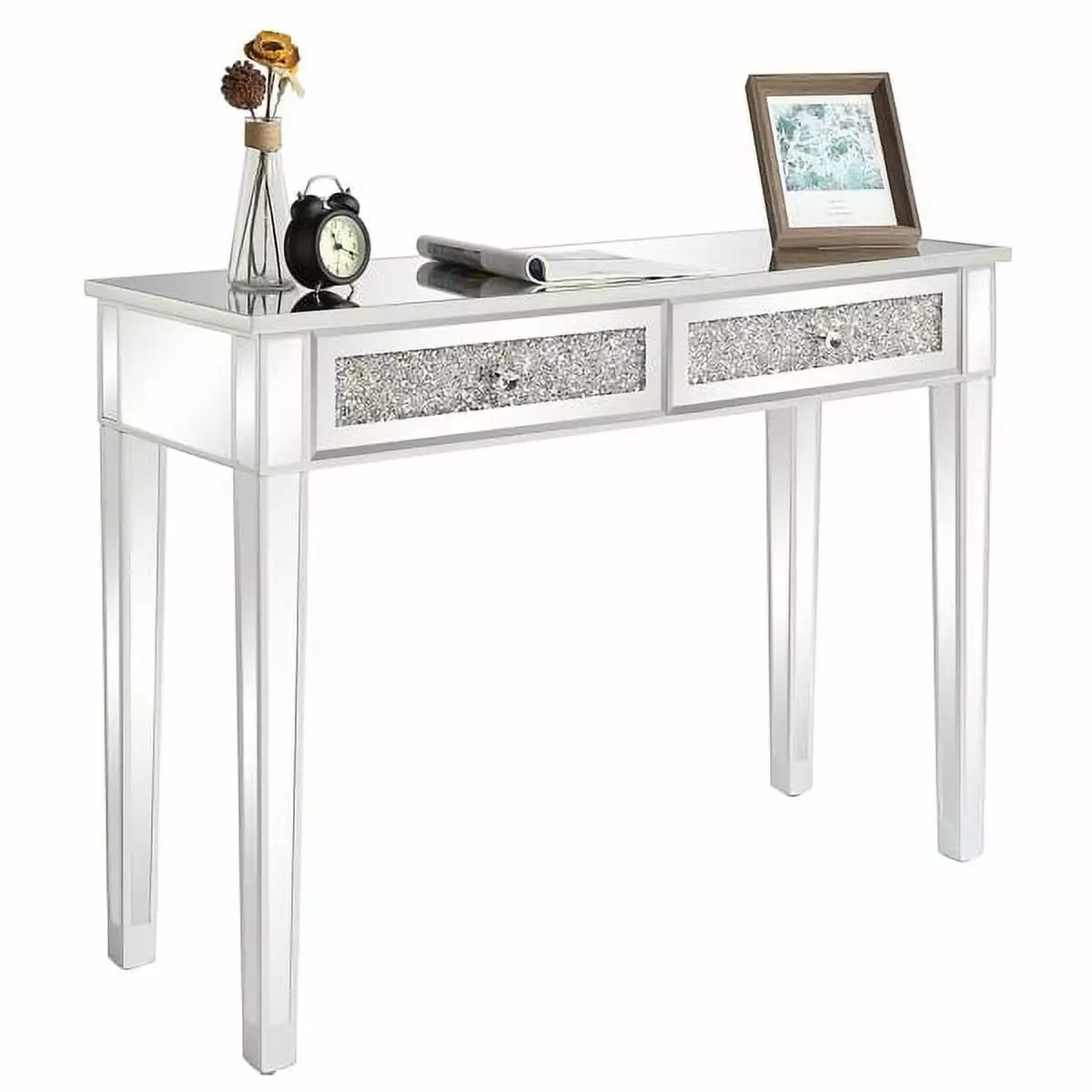 106x38x76cm Modern Mirror Two-Pump Computer Table Silver Magace