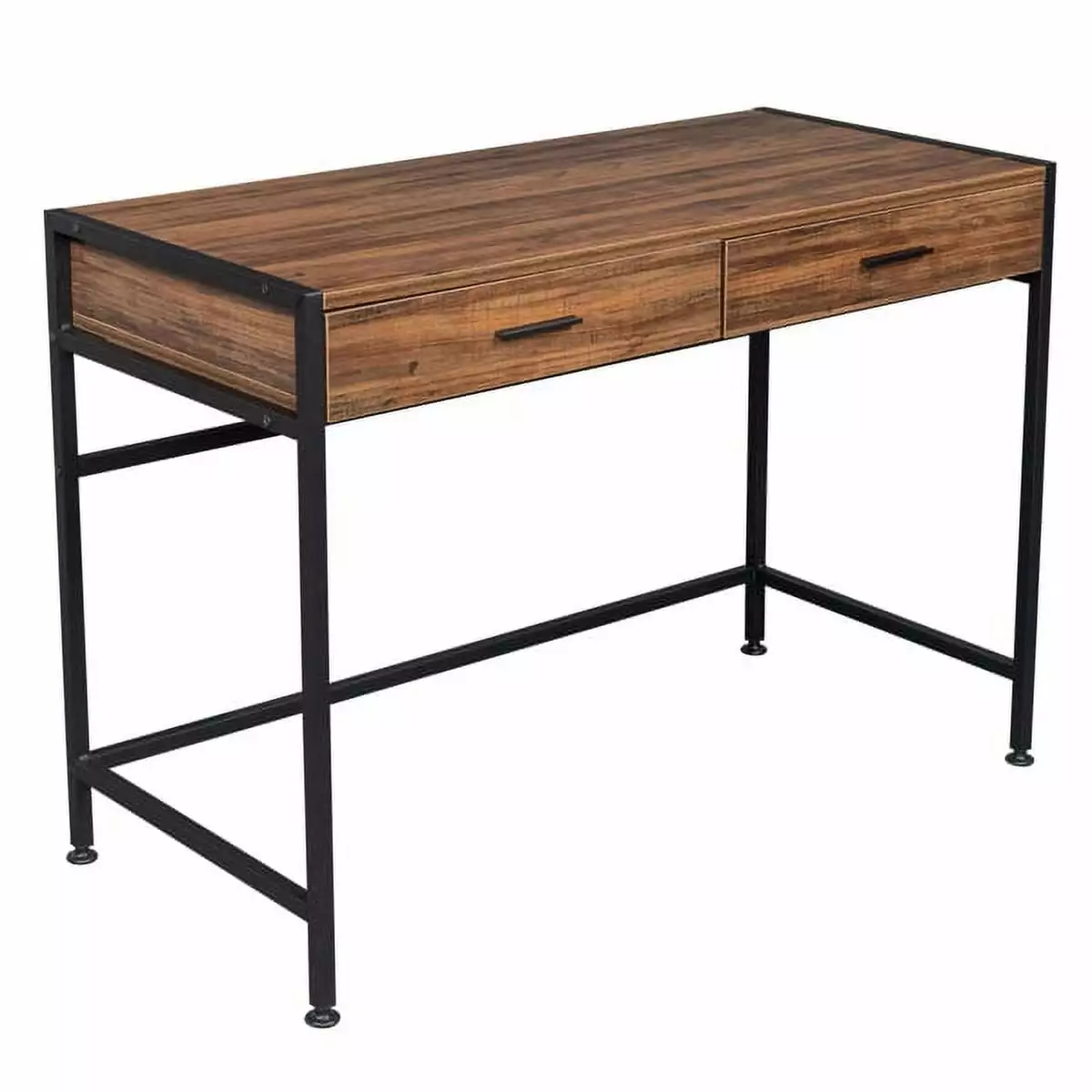 106x50x75cm Retro Wood Table Top Black Steel Frame Particle Board Two Drawers Computer Desk Magace