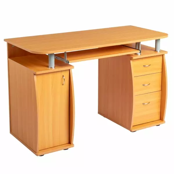115x55x74cm MDF Portable Computer Desk 3 Drawers and Door Wood Color Magace