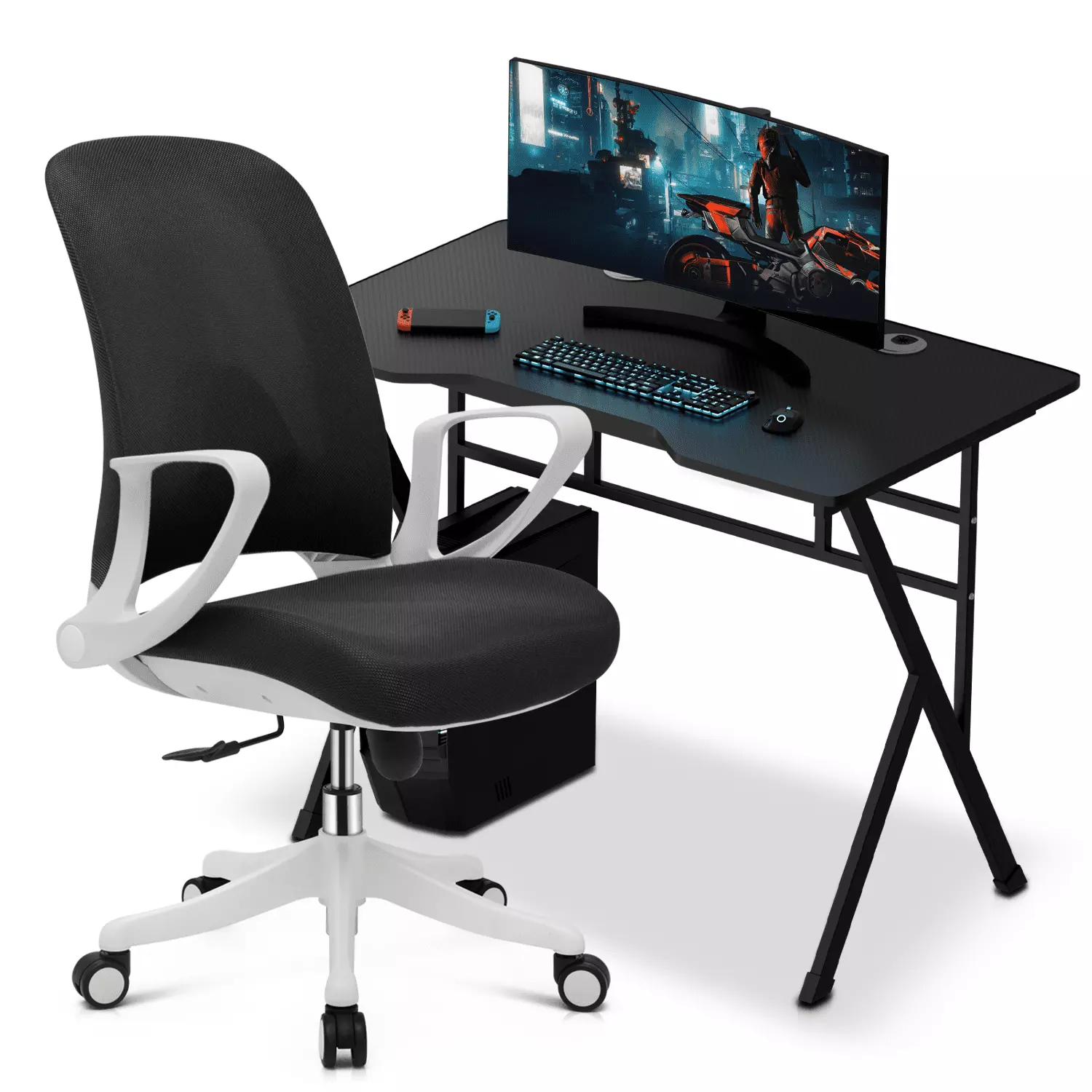 Magshion Computer Desk and Chair Set Adjustable Height Rolling Office Chair Flip Up Armrest