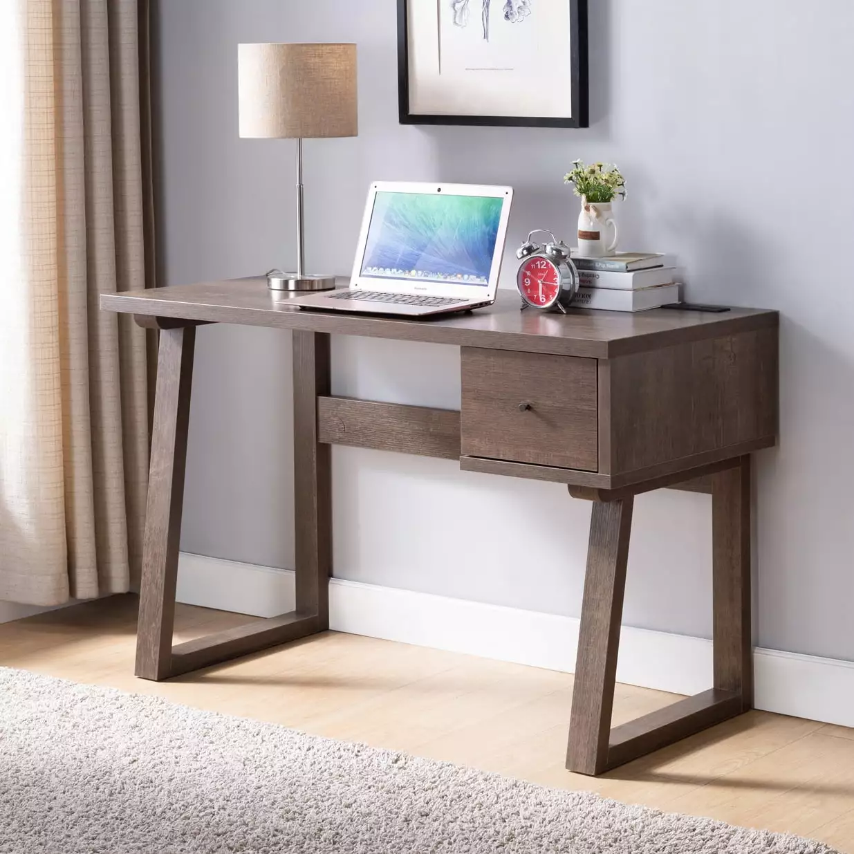 MAICOSY Writing Desk 1 Drawer Single Outlet USB Port Dark Brown