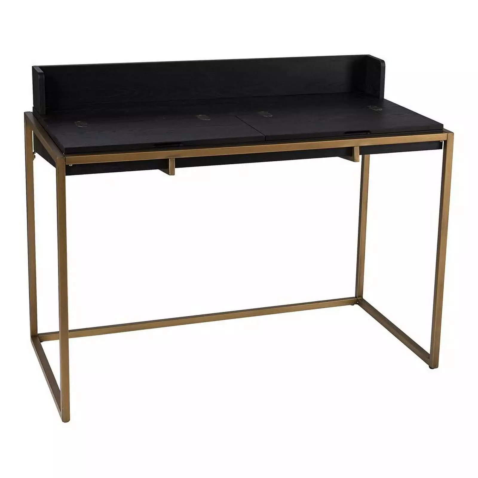 Maklaine Transitional Engineered Wood Flip Top Desk Storage Black and Gold - Space Saving Office Desk