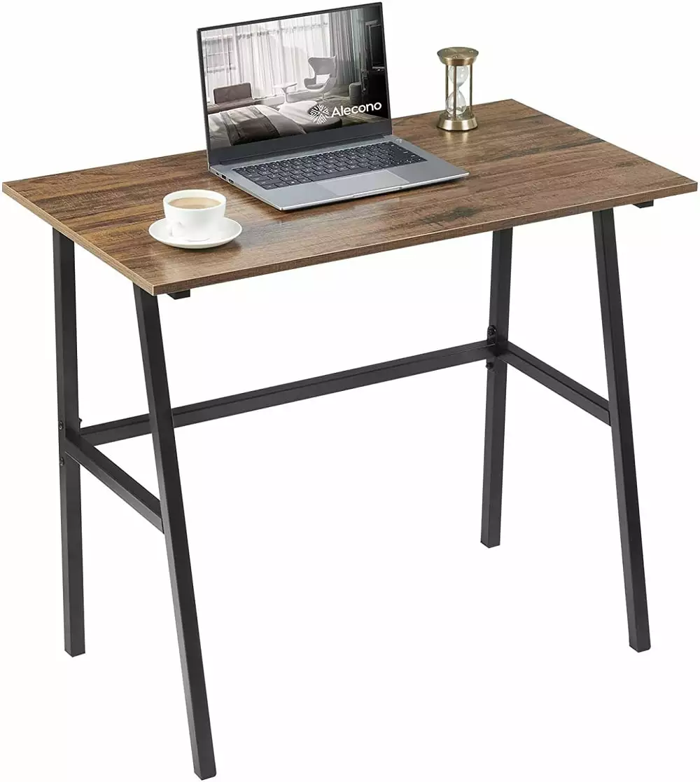 Modern Small Computer Desk Small Space Solutions Metal Frame Walnut Brown Mattress Furniture Supply LLC