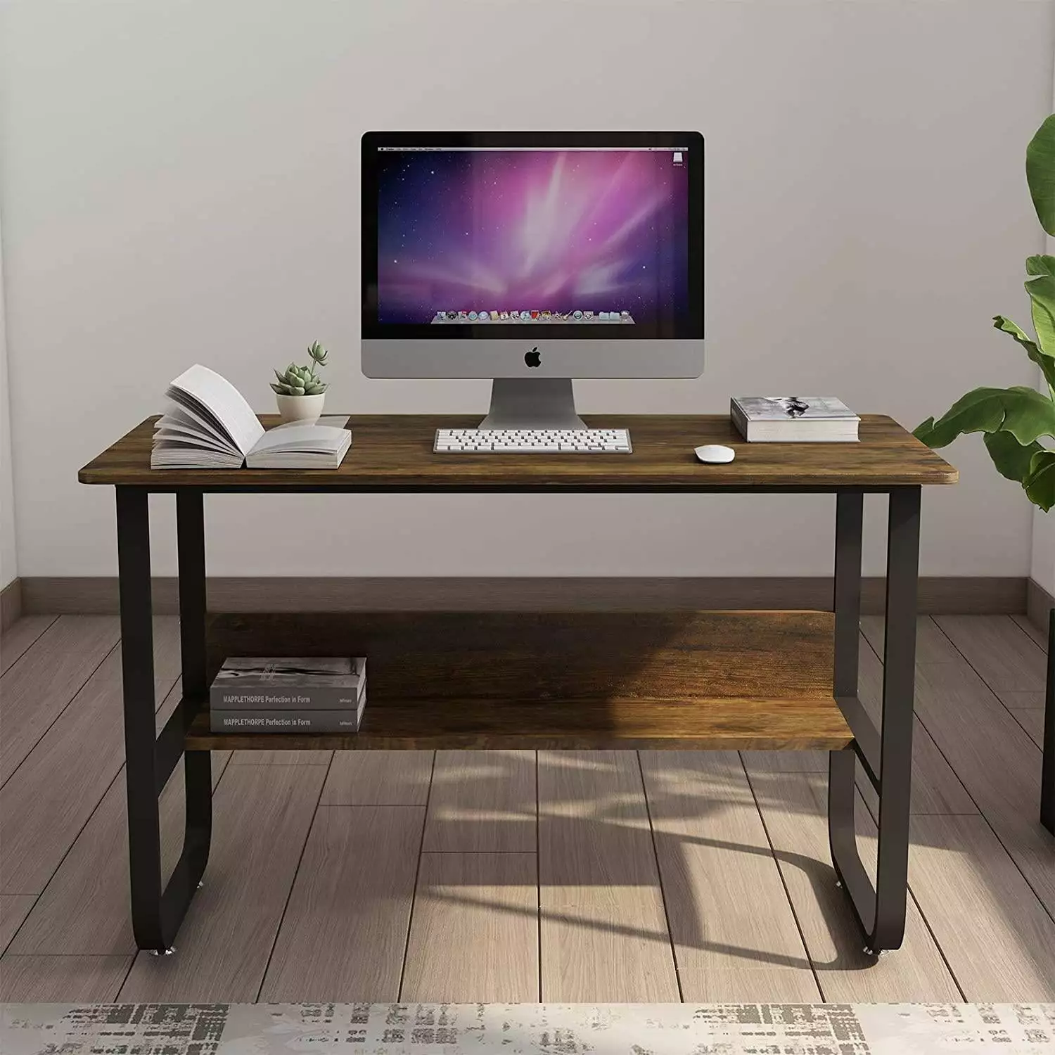 Mecor U Shape Modern Computer Desk Sturdy Writing Table Home Office Study Workstation Brown