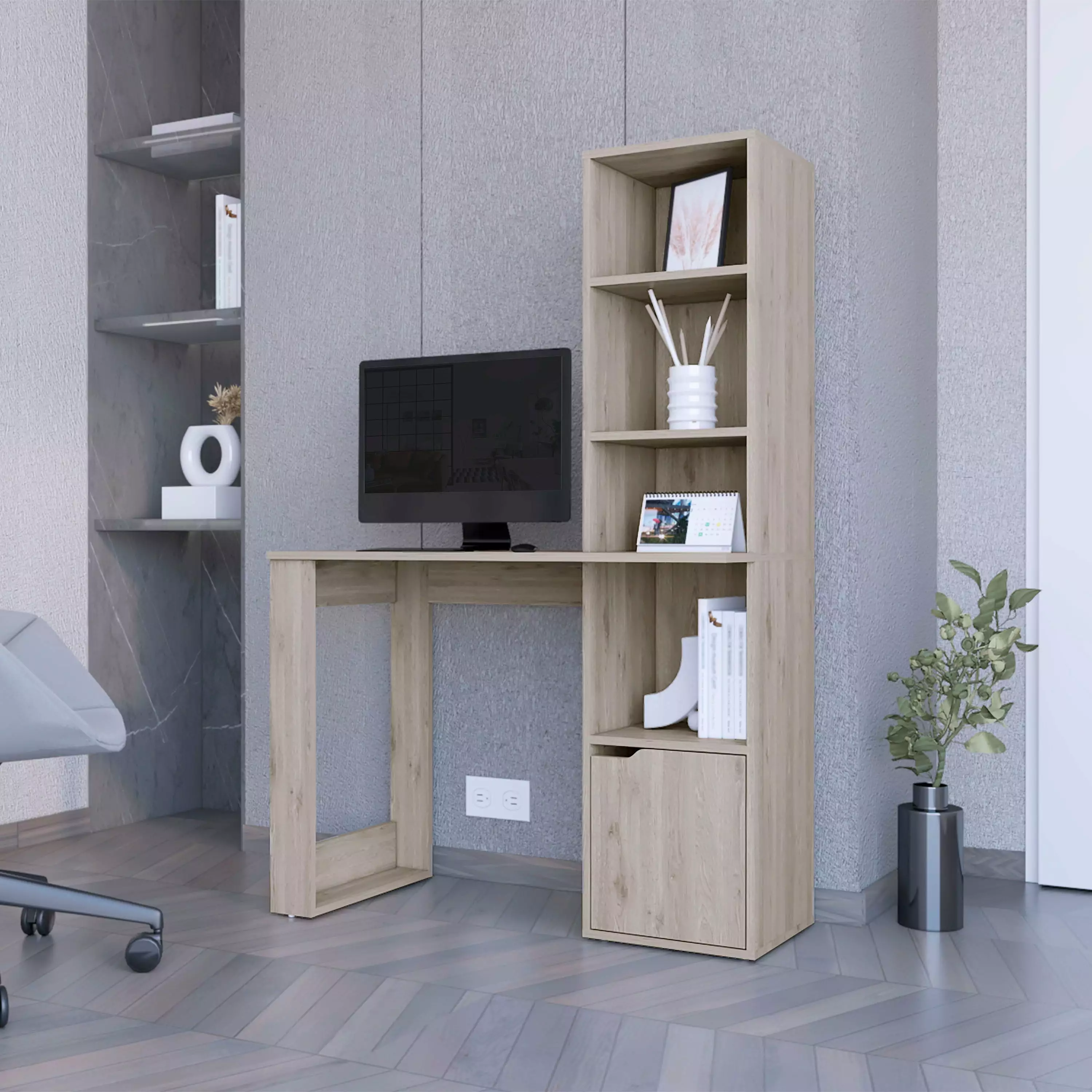 Riverton Computer Desk Bookcase 4-Tier Shelf and Cabinet Home Office Desk MMTX