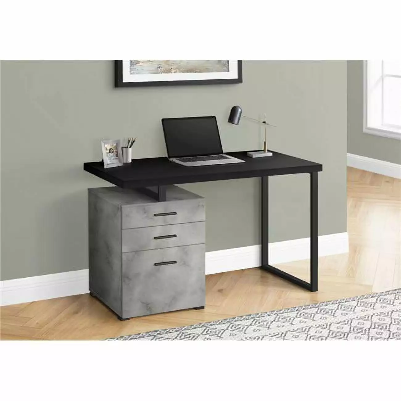 Monarch Specialties 48-inch Left Right Metal Computer Desk Black Concrete