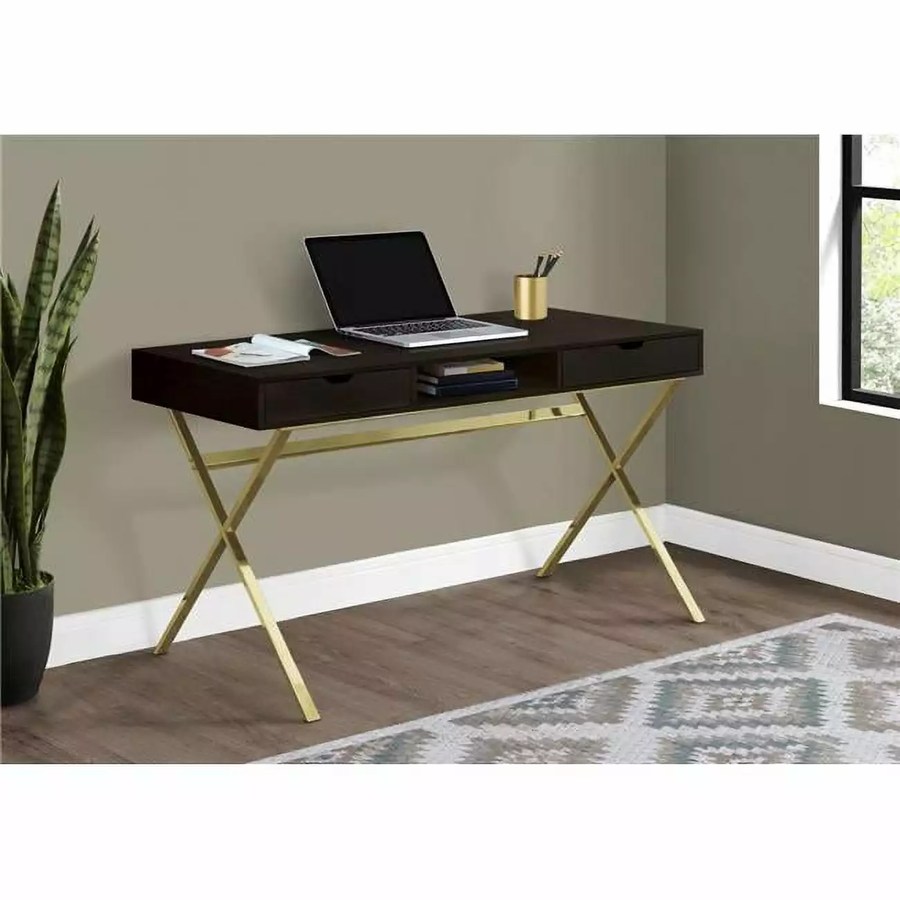 Monarch Specialties 48L Brown Laminate Computer Desk Storage Drawers Home Office
