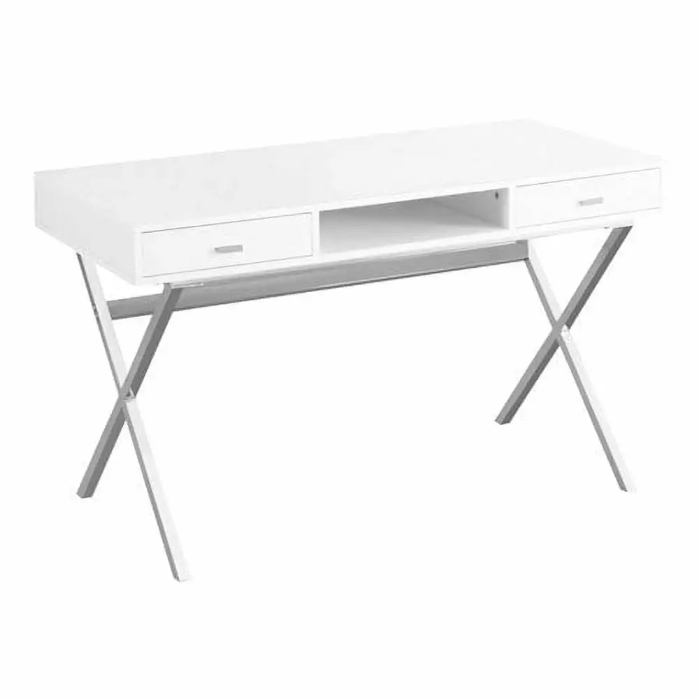 Monarch Specialties Computer Desk 48L Glossy White Chrome Metal Frame