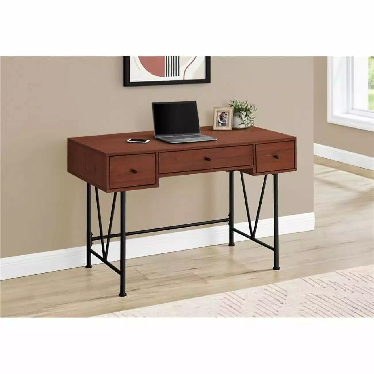 Monarch Specialties 48 Inch Computer Desk Cherry & Black Metal