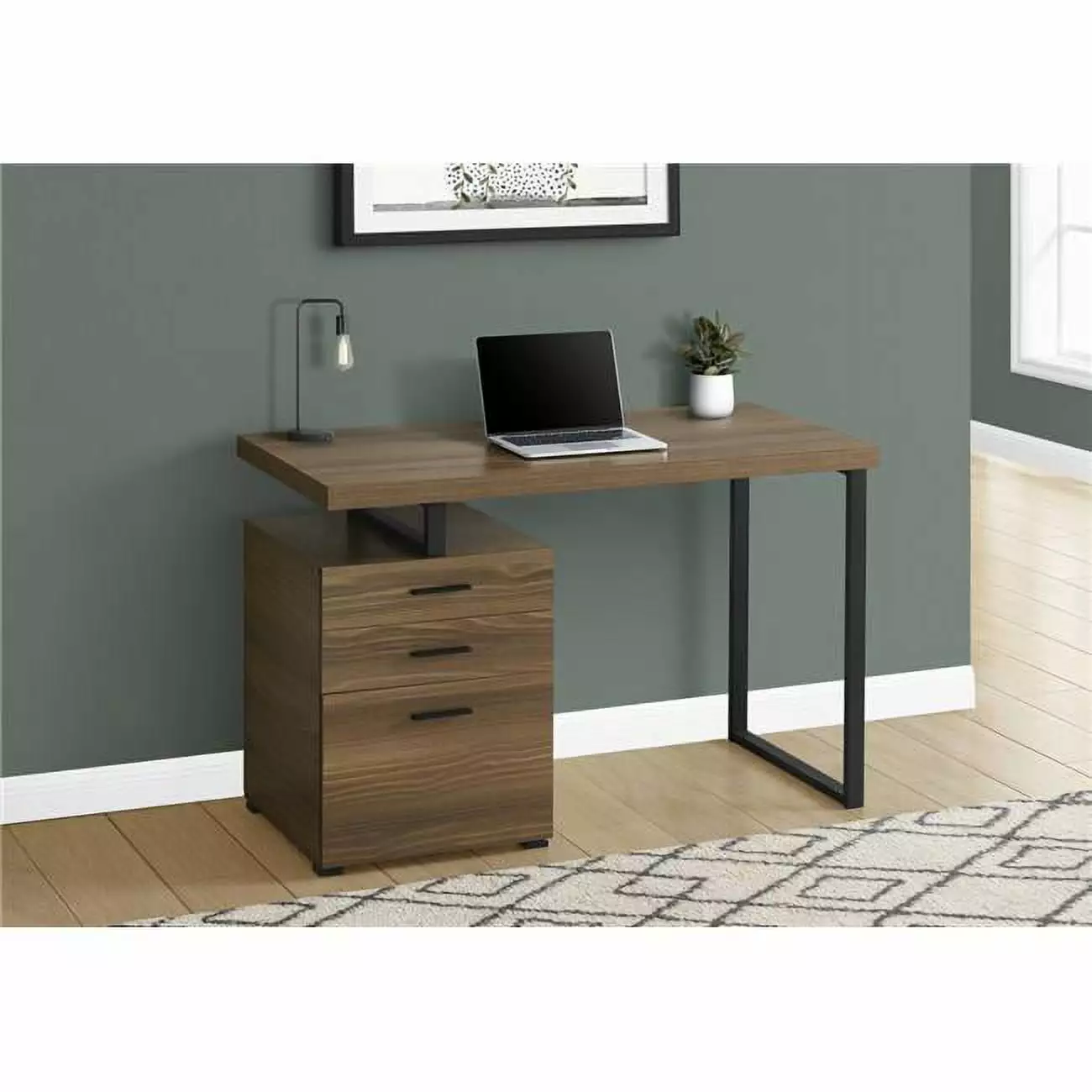 Monarch Specialties 48 Inch Left Right Face Metal Computer Desk Walnut Black