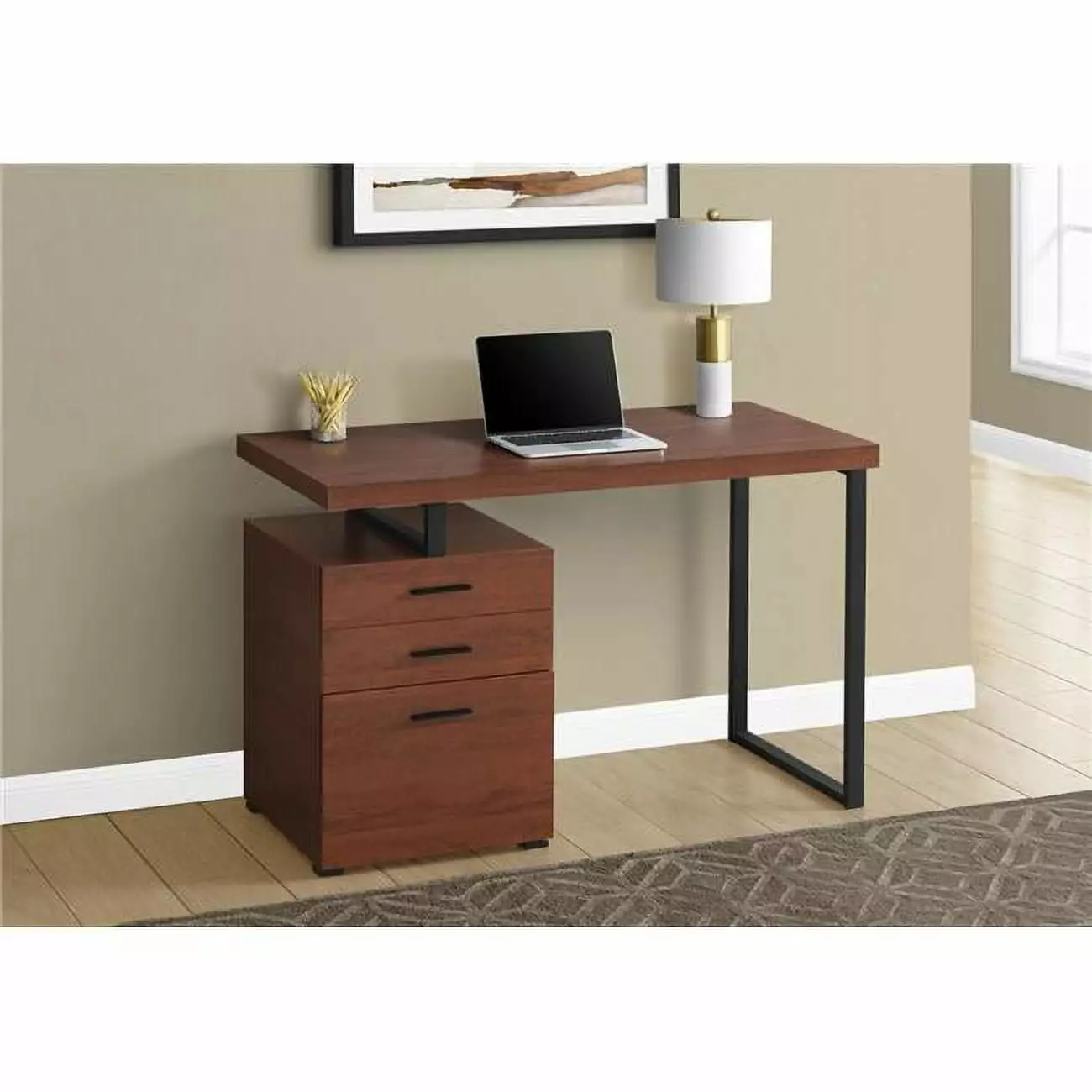 Monarch Specialties 48 Inch Metal Computer Desk, Cherry and Black, Left & Right Face Design