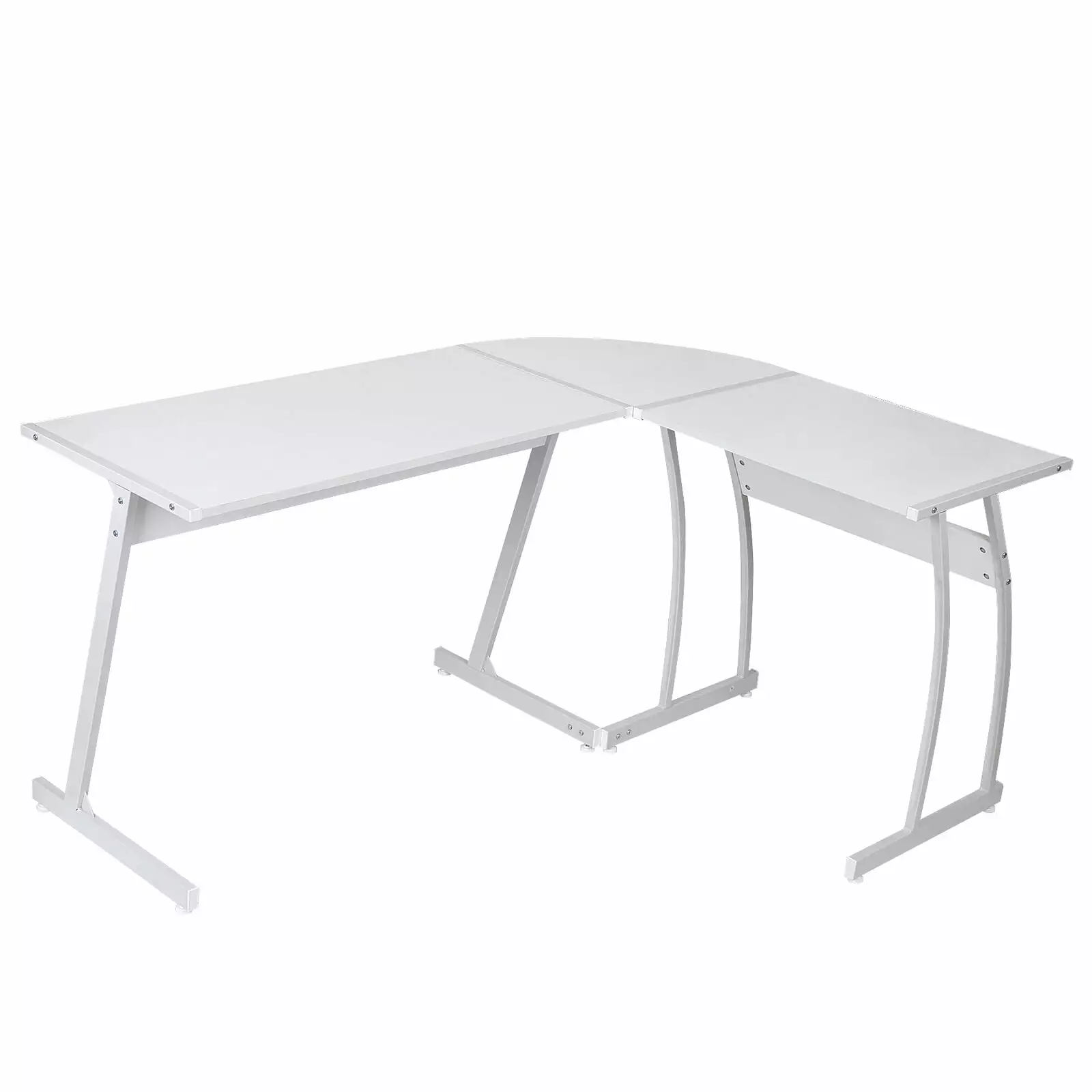 58.1 Inch L Shaped Home Office Computer Desk Metal Frame White NOBRAND
