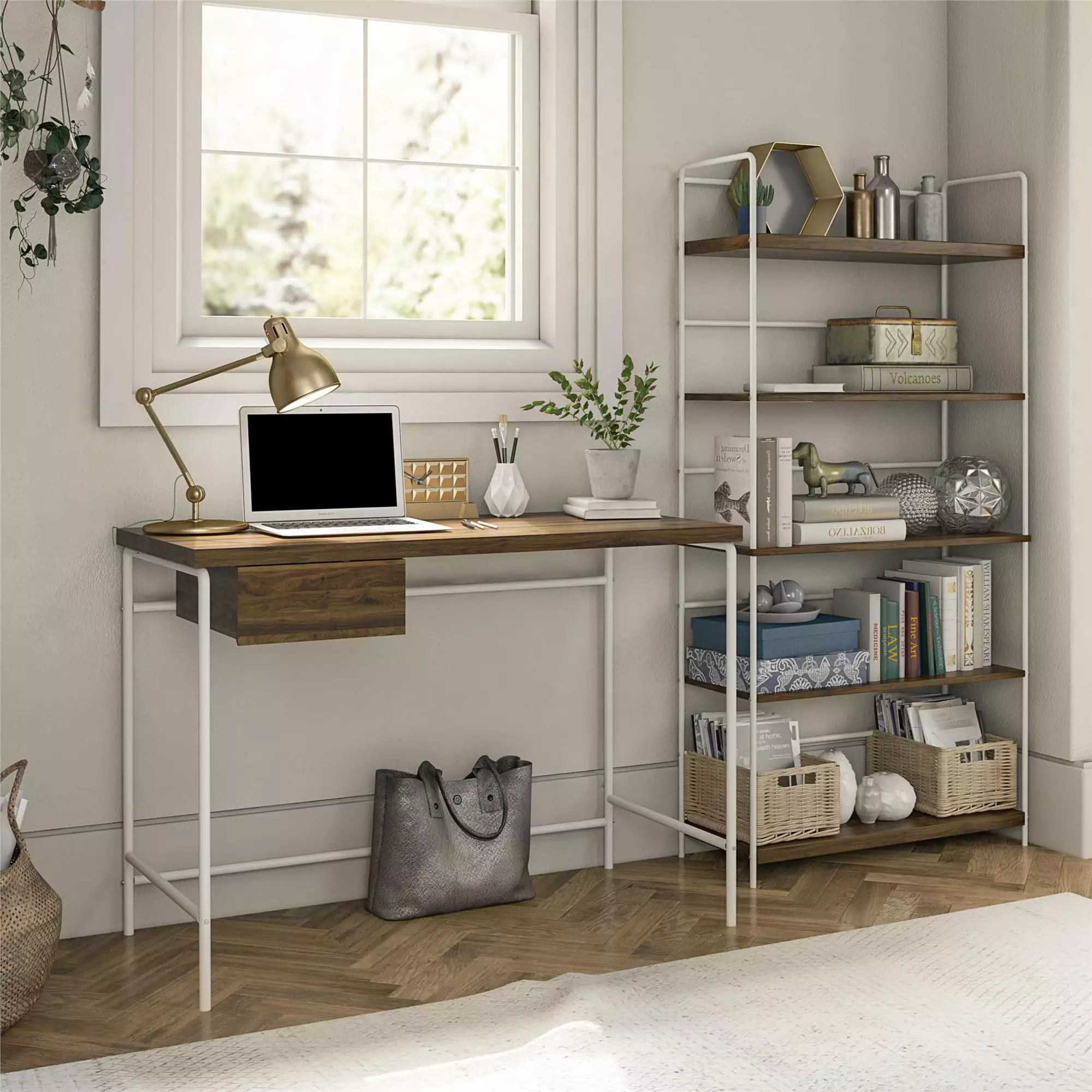Novogratz Webster Computer Desk Walnut Modern Office Desk Sleek Design