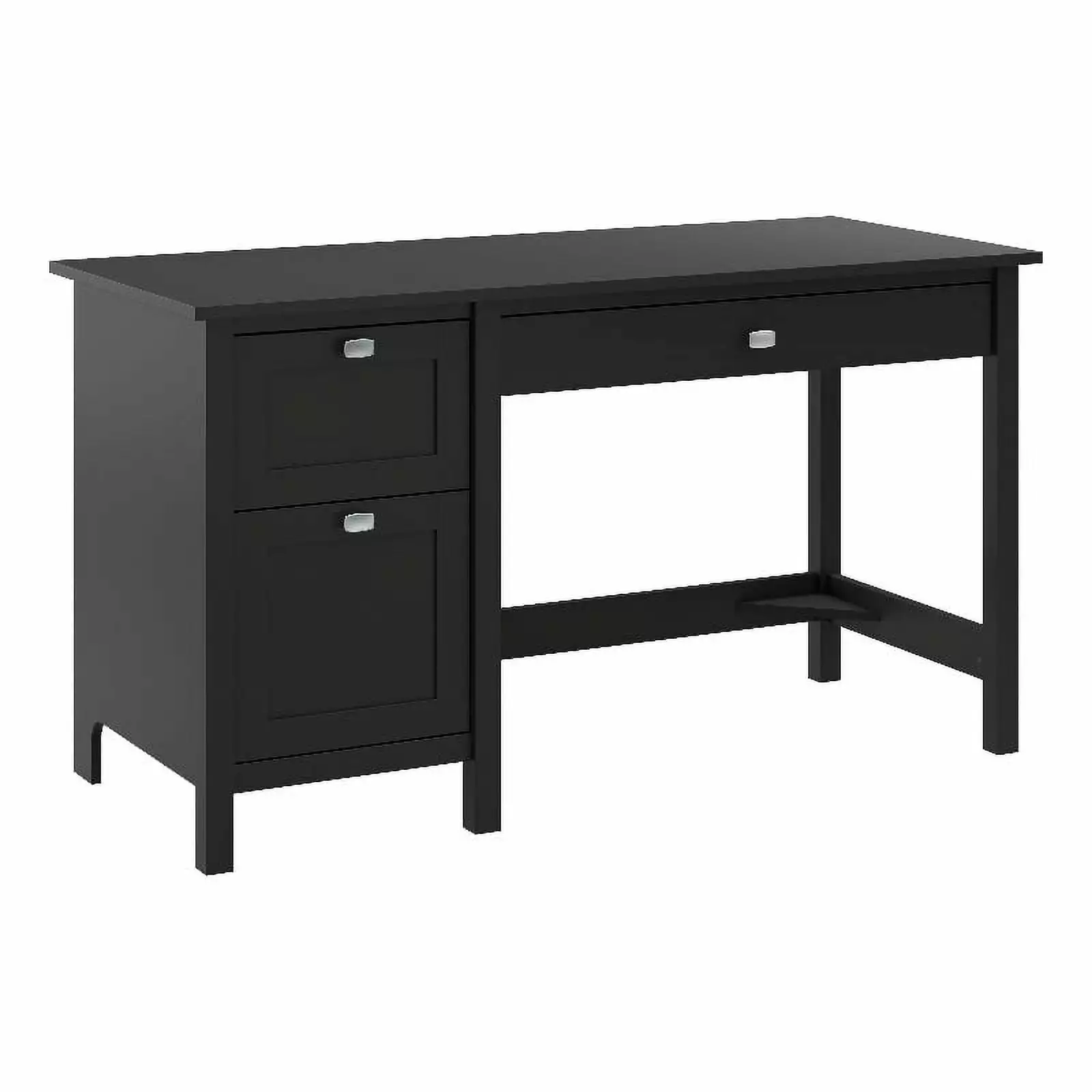 Pemberly Row 54W Computer Desk Drawers Classic Black Engineered Wood