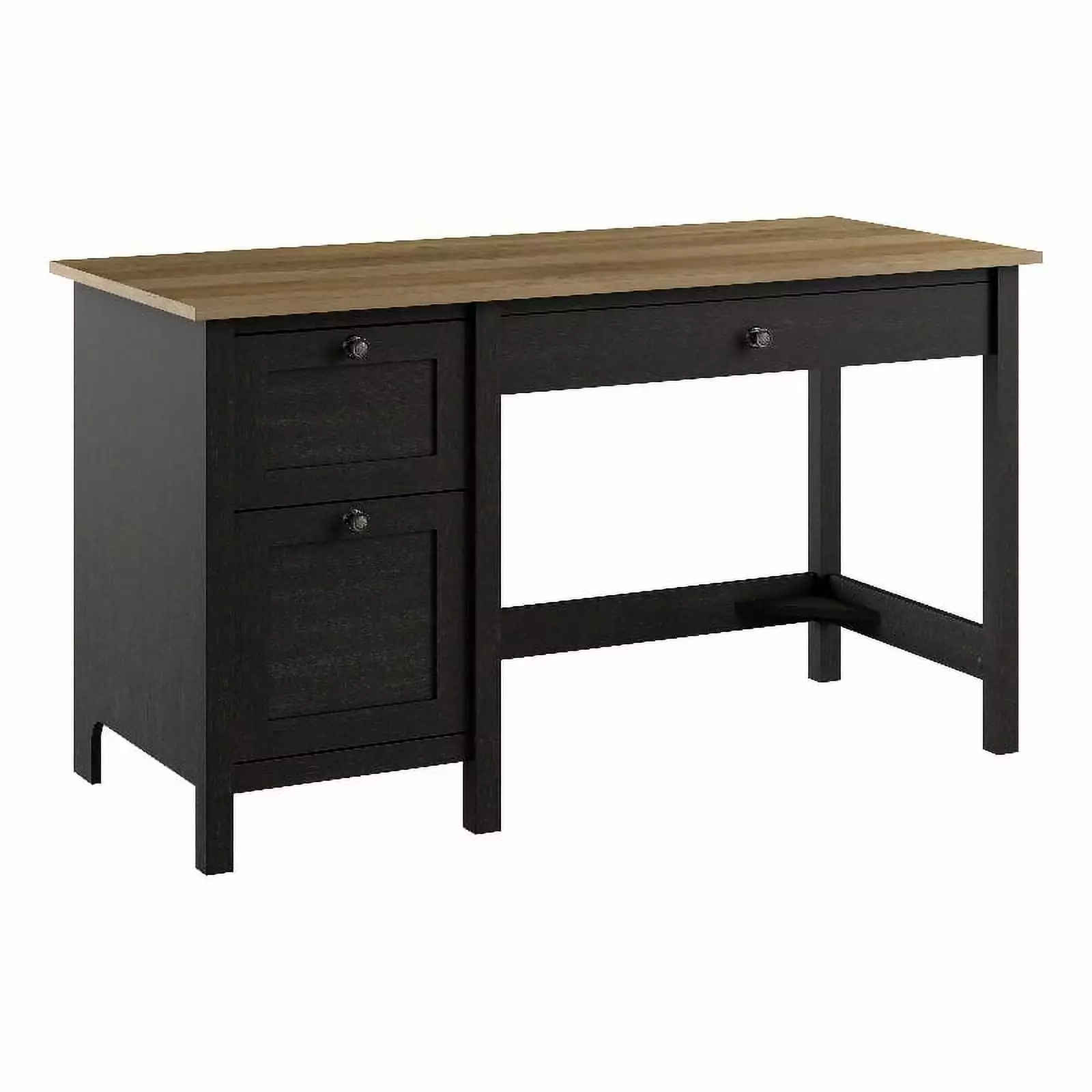 Pemberly Row 54W Vintage Black Computer Desk Drawers Reclaimed Pine